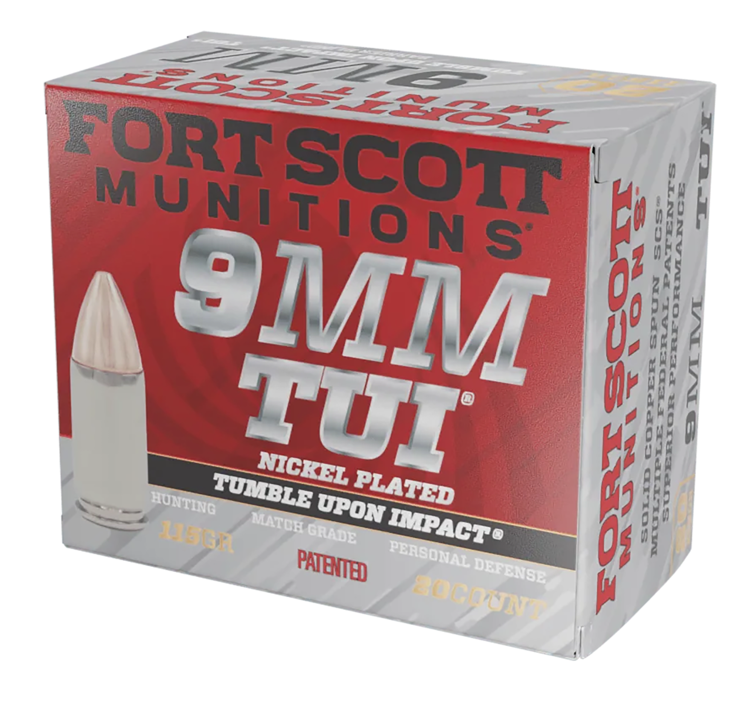 Fort Scott Munitions 9MM115SCVNIC Tumble Upon Impact (TUI)  9mmLuger 115gr Solid Copper Spun 20 Rounds
