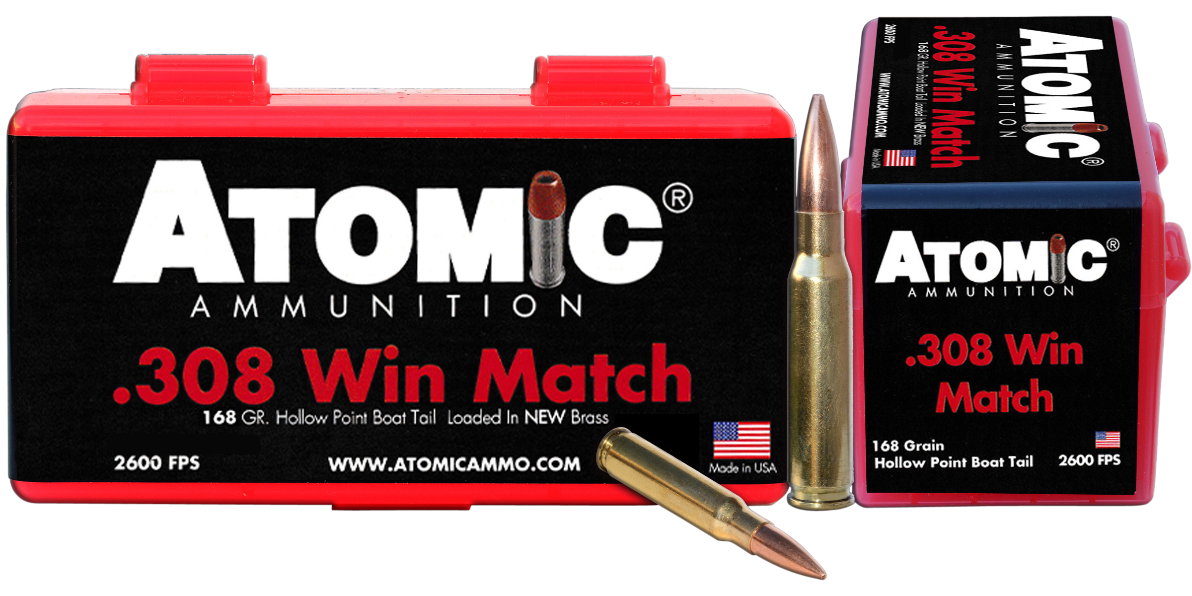 Atomic Ammunition 00426 Rifle Match 308Win 168gr Hollow Point Boat Tail 50 Rounds