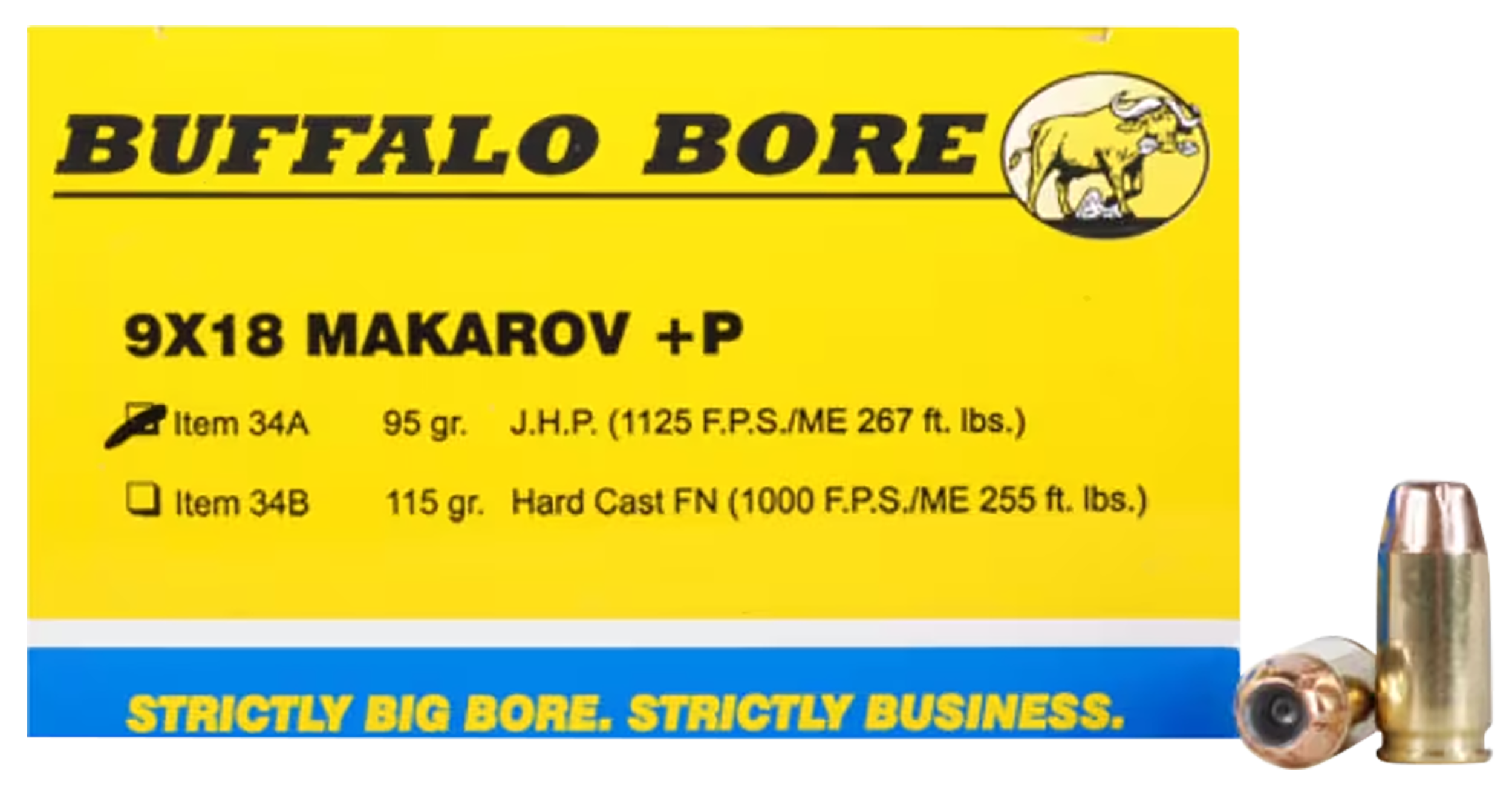 Buffalo Bore Ammunition 34A20 Personal Defense Strictly Business 9x18Makarov +P 95gr Jacket Hollow Point 20 Rounds
