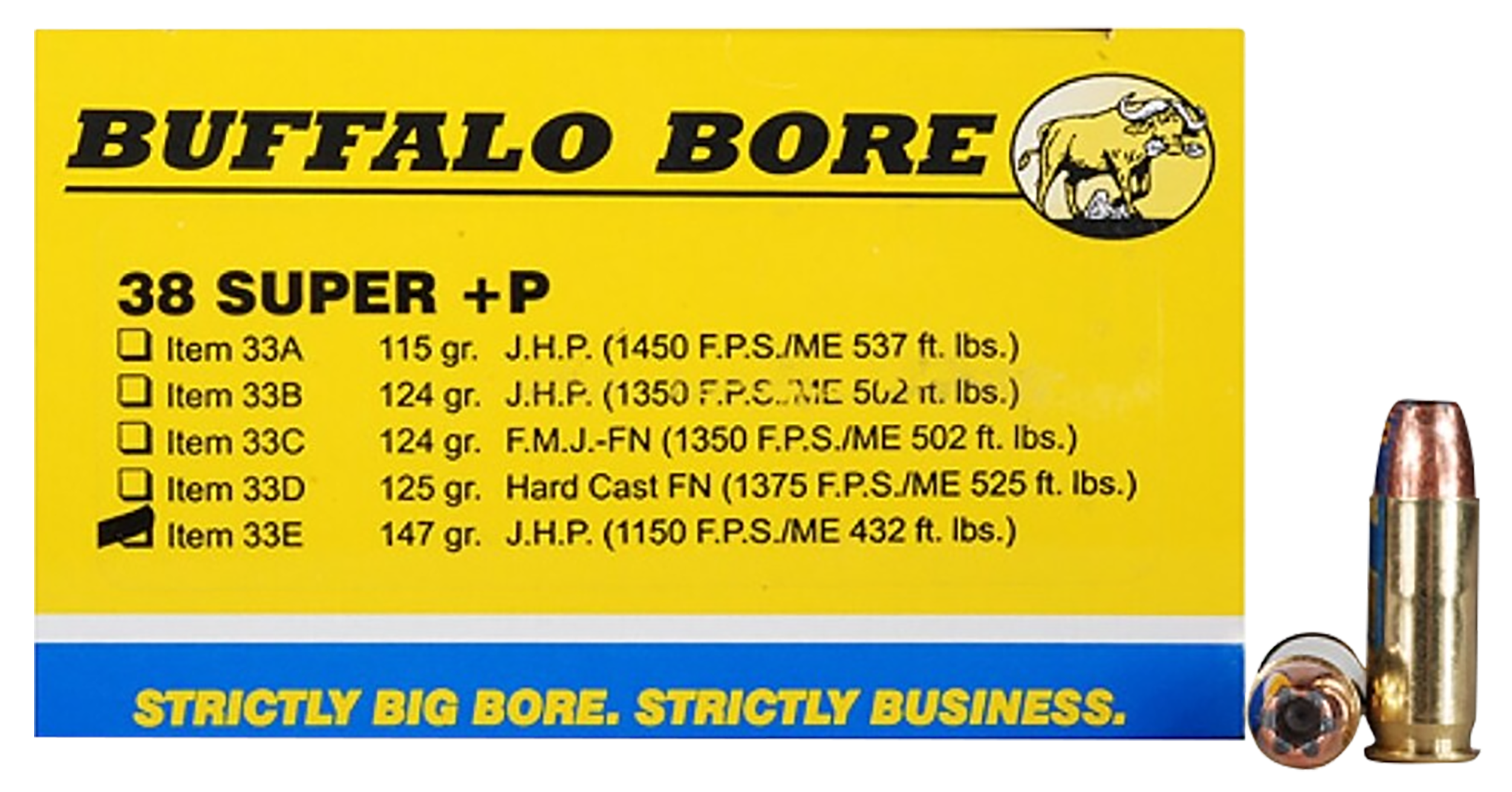 Buffalo Bore Ammunition 33E20 Personal Defense Strictly Business 38Super +P 147gr Jacket Hollow Point 20 Rounds