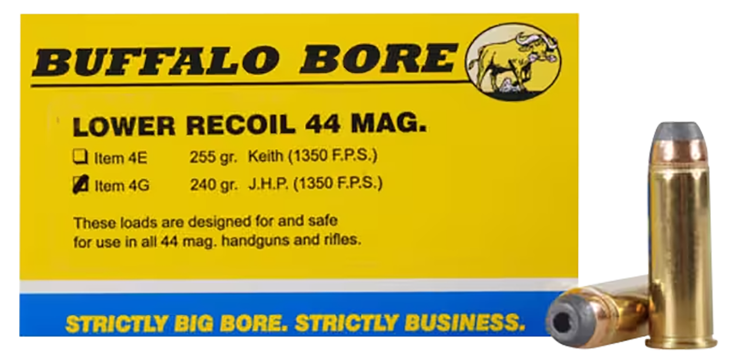 Buffalo Bore Ammunition 4G20 Low Recoil Strictly Business 44Rem Mag 240gr Jacket Hollow Point 20 Rounds