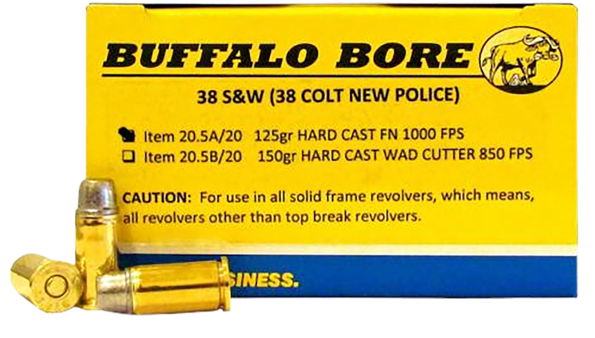 Buffalo Bore Ammunition 205A20 Personal Defense Strictly Business 38S&W 125gr Hard Cast Flat Nose 20 Rounds