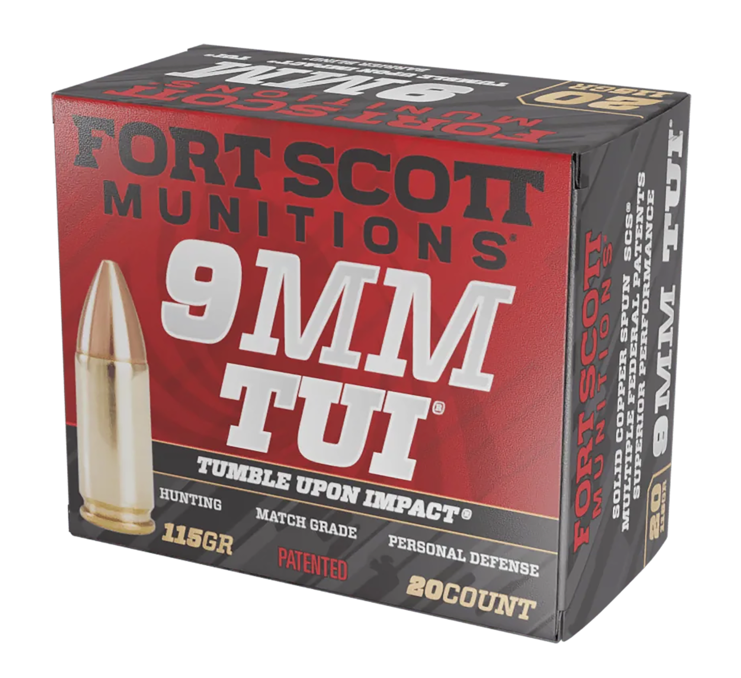 Fort Scott Munitions 9MM115SCV Tumble Upon Impact (TUI)  9mmLuger 115gr Solid Copper Spun 20 Rounds