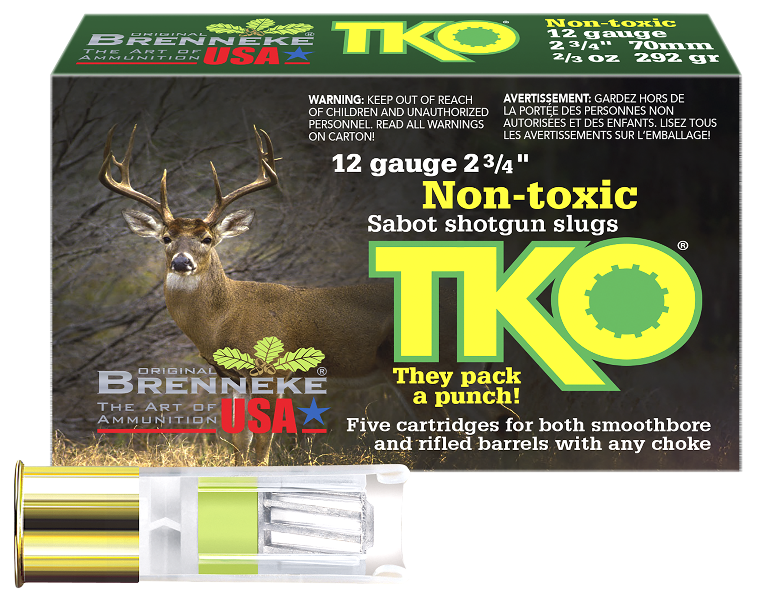 Brenneke SL122TKO TKO  12Gauge 2.75" 2/3oz Slug Shot 5 Rounds