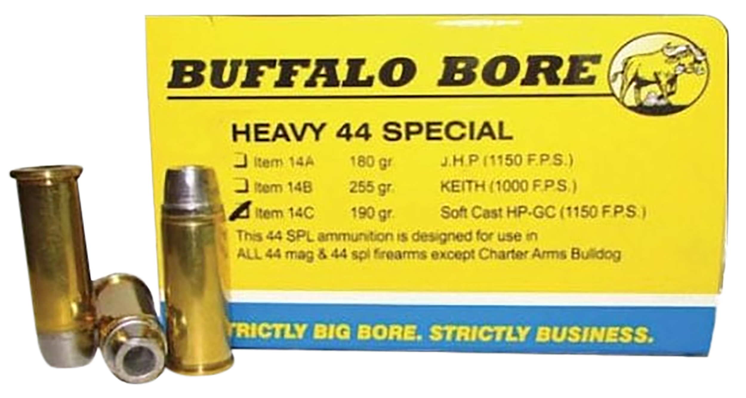 Buffalo Bore Ammunition 14C20 Heavy Strictly Business 44S&W Spl 190gr Soft Cast Hollow Point 20 Rounds