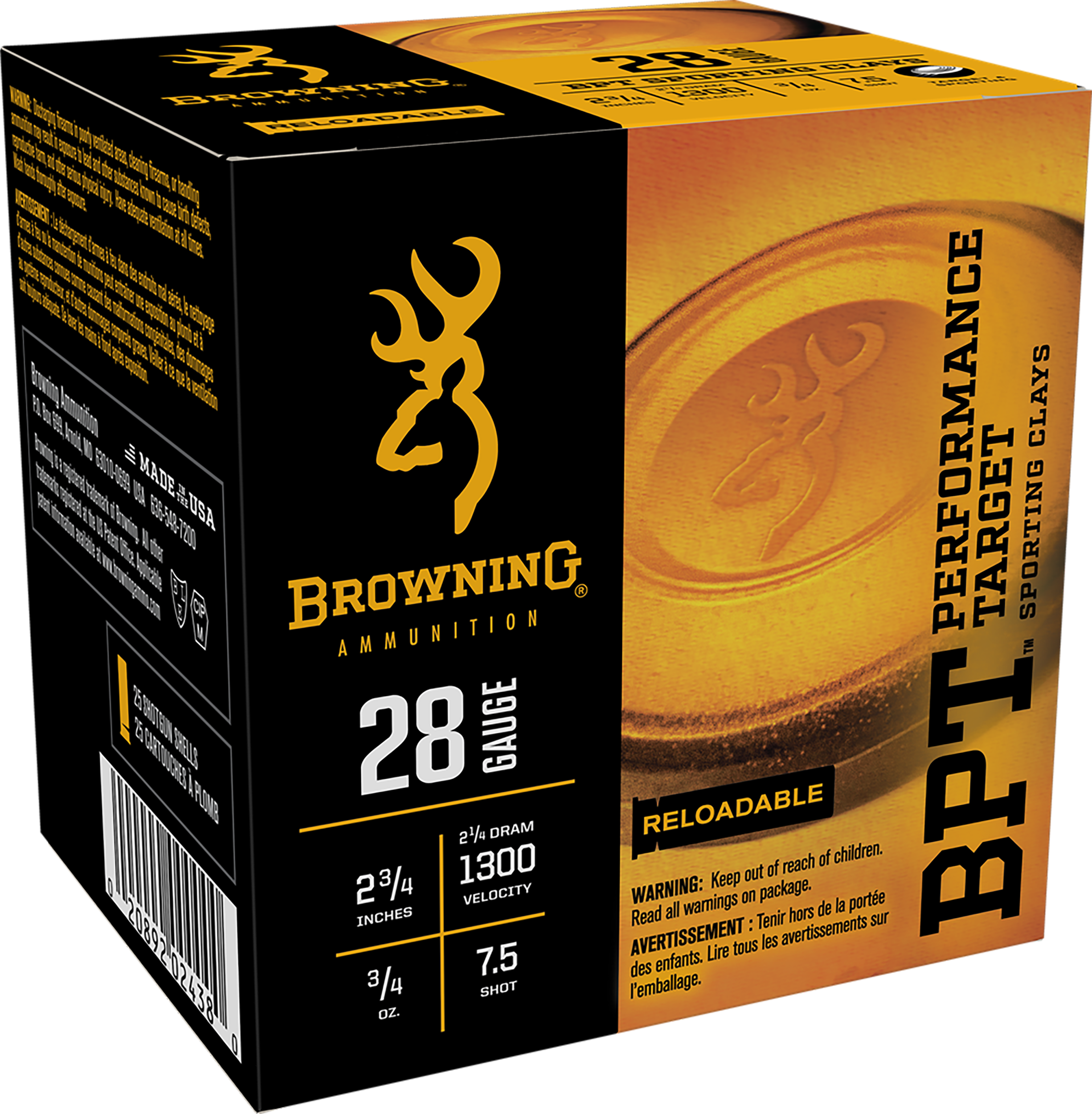Browning BPT Performance Target 28 Gauge 3/4 oz 7.5 Shot 25 Rounds