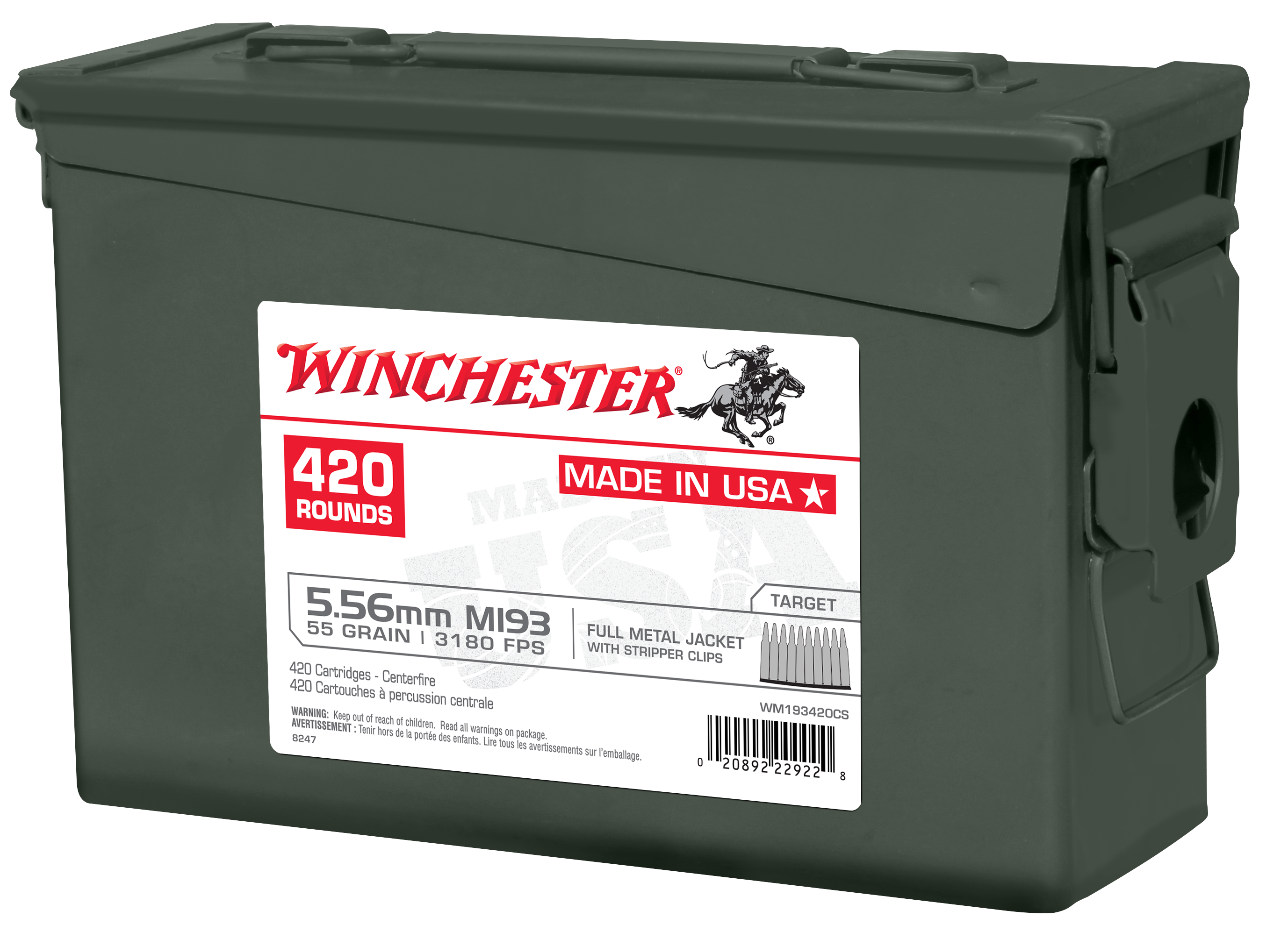 Winchester Ammo WM193 5.56x45mm NATO Full Metal Jacket 55 Grain 420 Rounds