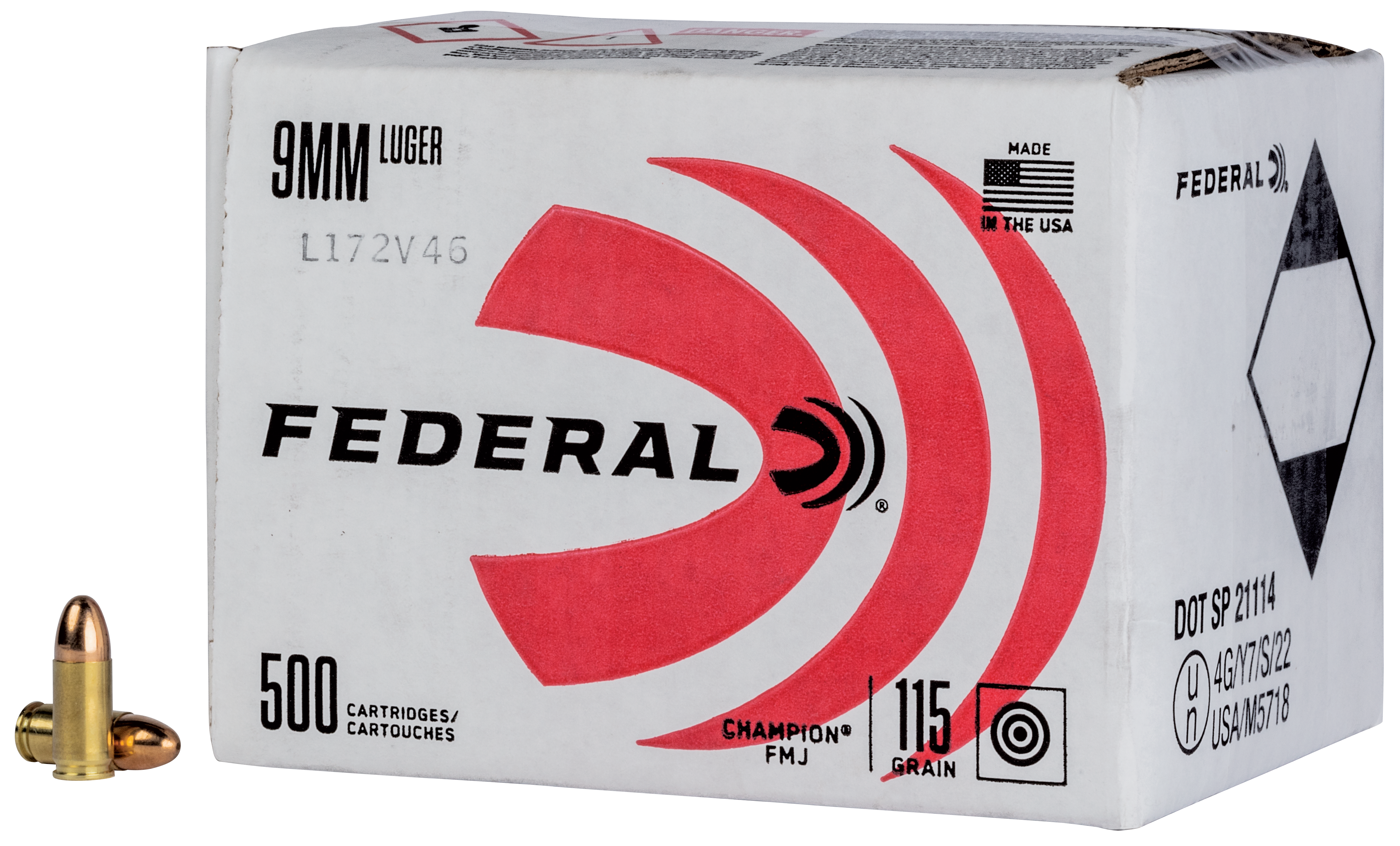 Federal Champion Training 9mm Luger Full Metal Jacket 115 Grain 500 Rounds