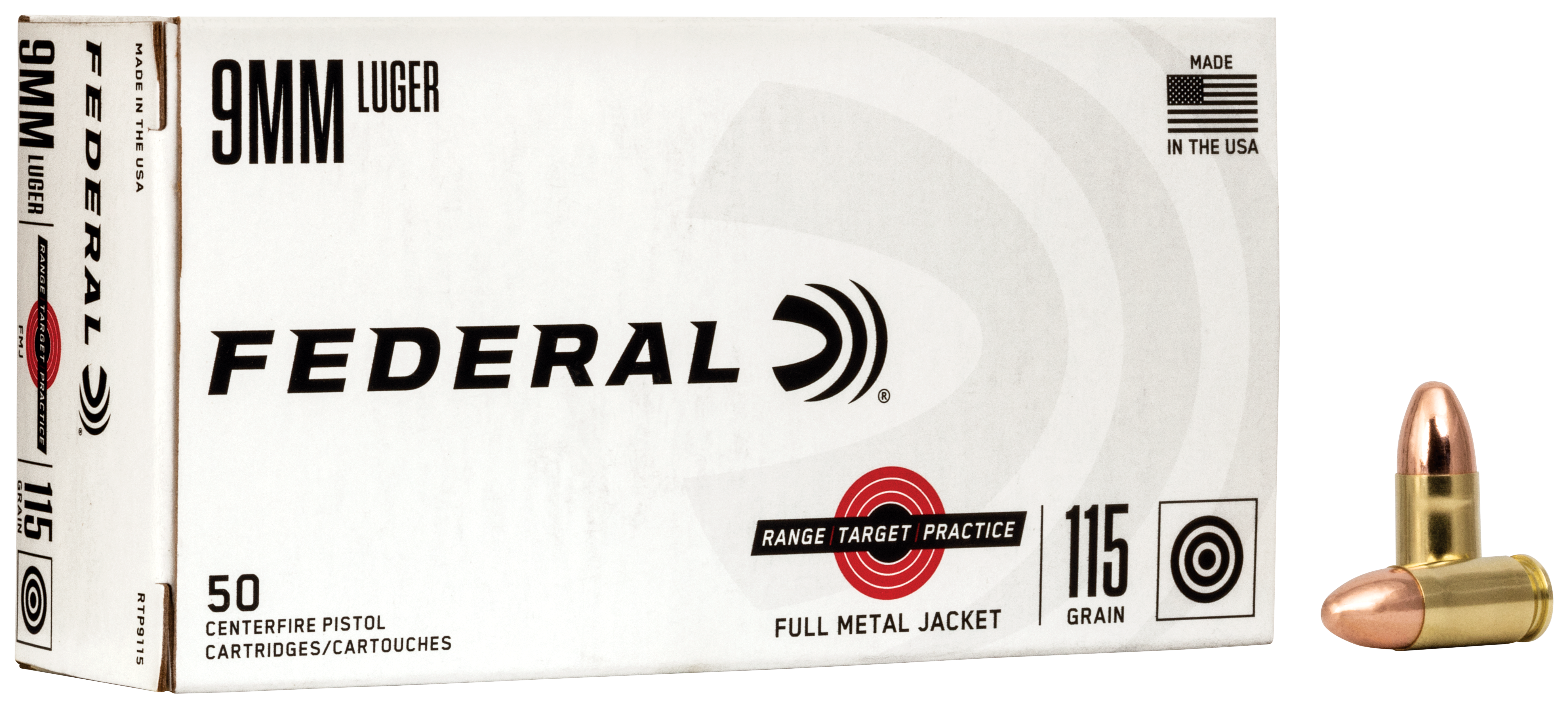 Federal RTP9115 9mm Luger Full Metal Jacket 115 Grain 50 Rounds