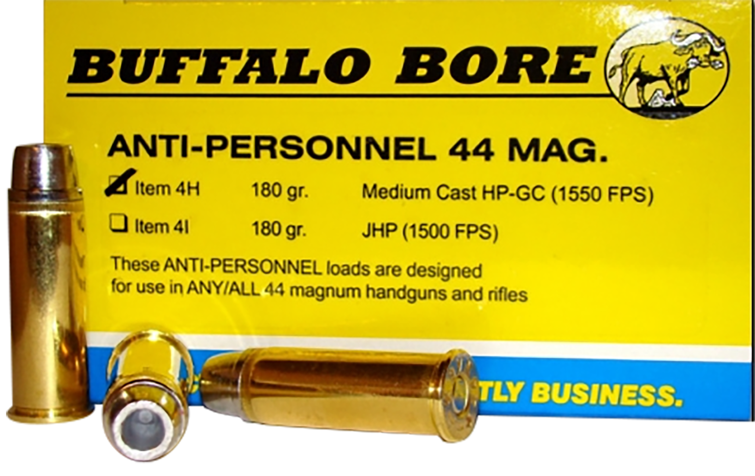Buffalo Bore Ammunition 4H20 Anti-Personnel Strictly Business 44Rem Mag 180gr Medium Cast Hollow Point 20 Rounds