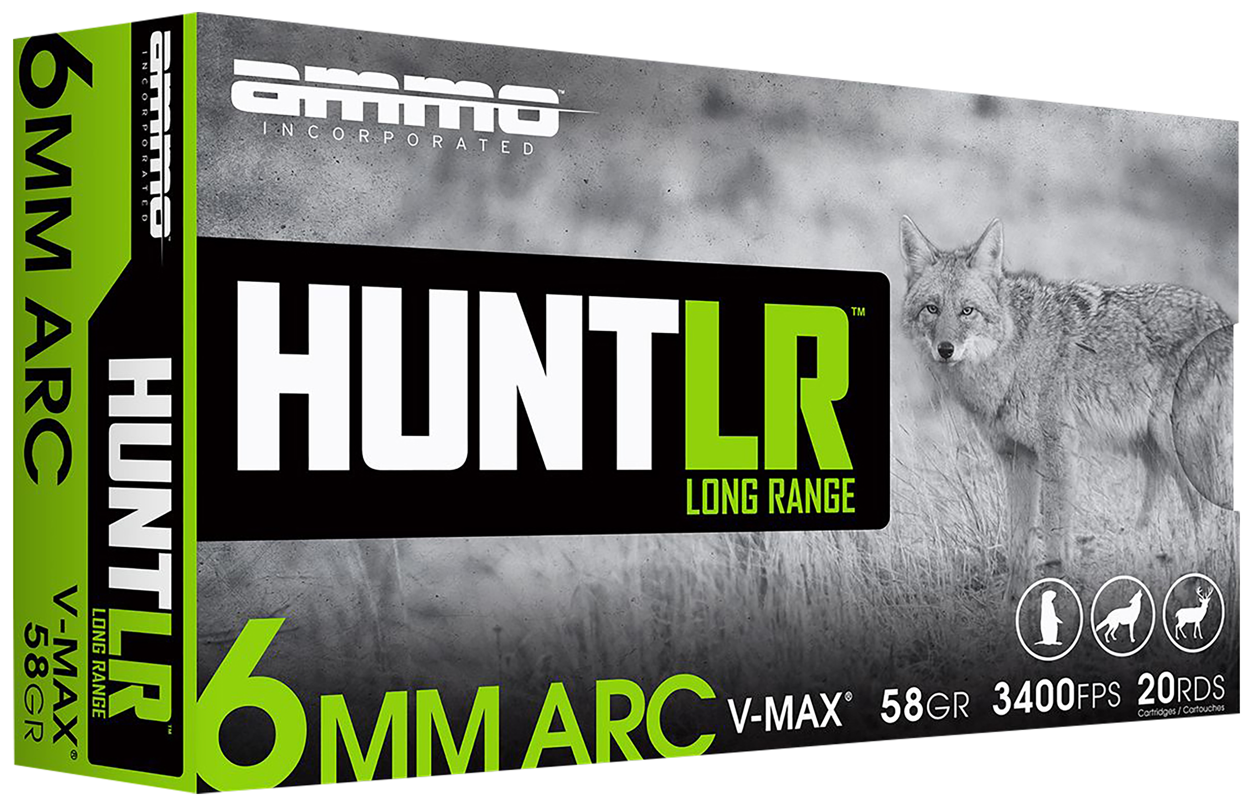 Ammo Inc 6ARC058VMXA20 Hunt Long Range 6mmARC 58gr V-Max 20 Rounds