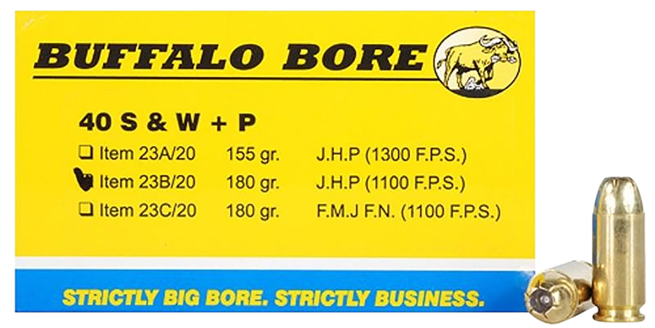Buffalo Bore Ammunition 23B20 Heavy Strictly Business 40S&W +P 180gr Jacket Hollow Point 20 Rounds