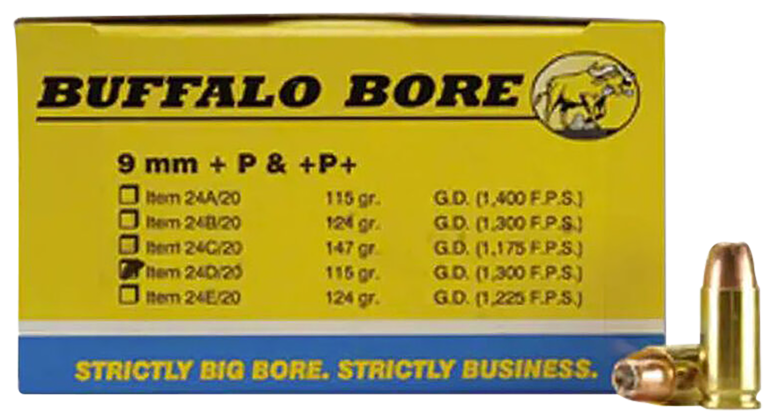 Buffalo Bore Ammunition 24D20 Personal Defense Strictly Business 9mmLuger +P 115gr Jacket Hollow Point 20 Rounds