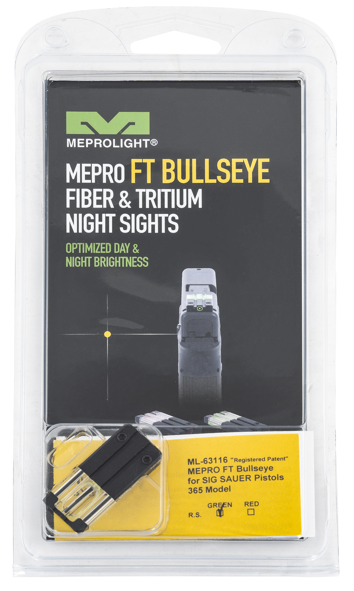 Meprolight Bullseye Rear Sight for Sig Sauer P365 Green Tritium Fiber Optic