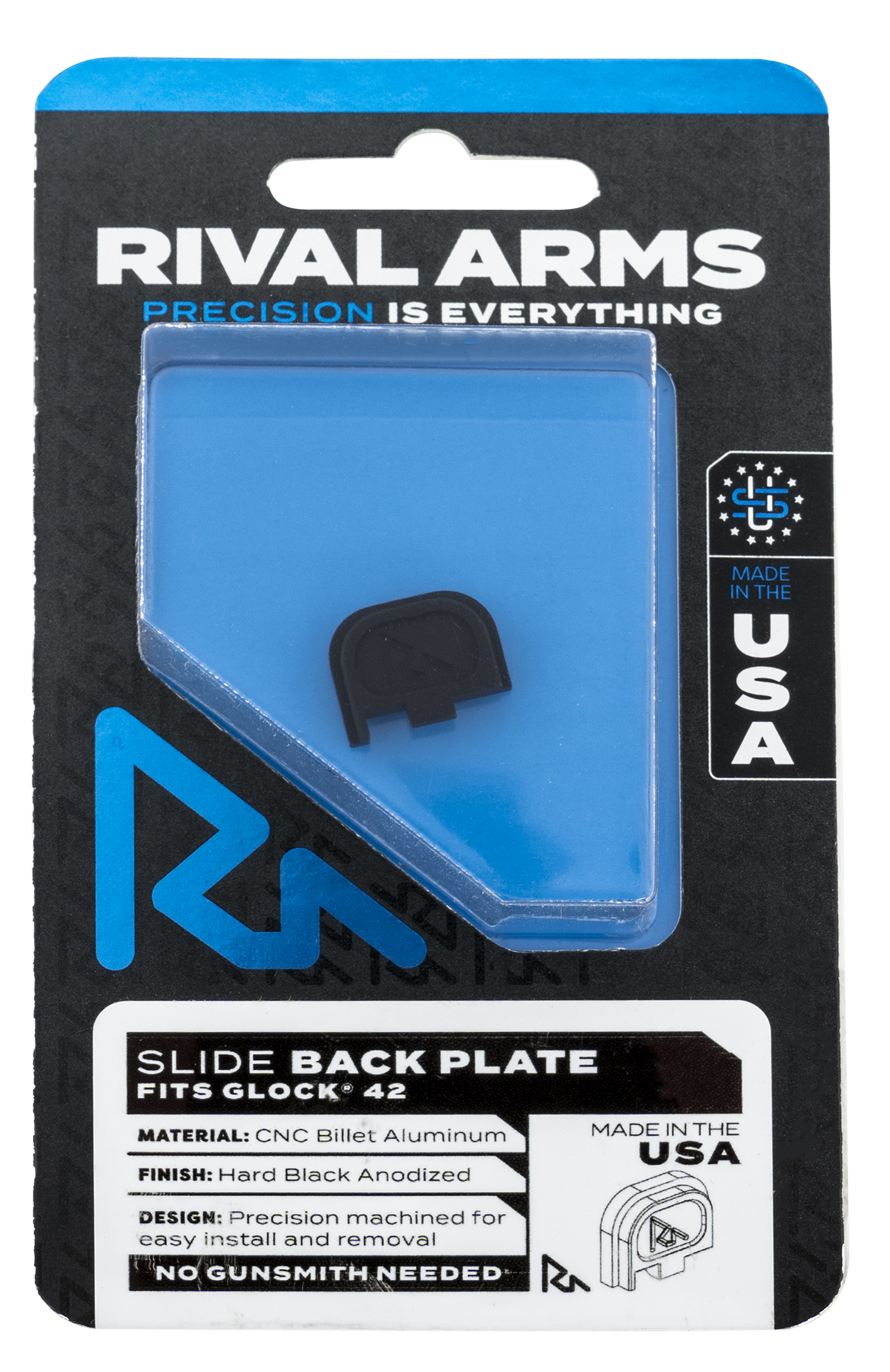 Rival Arms Slide Back Cover Plate for Glock 42 Aluminum Anodized