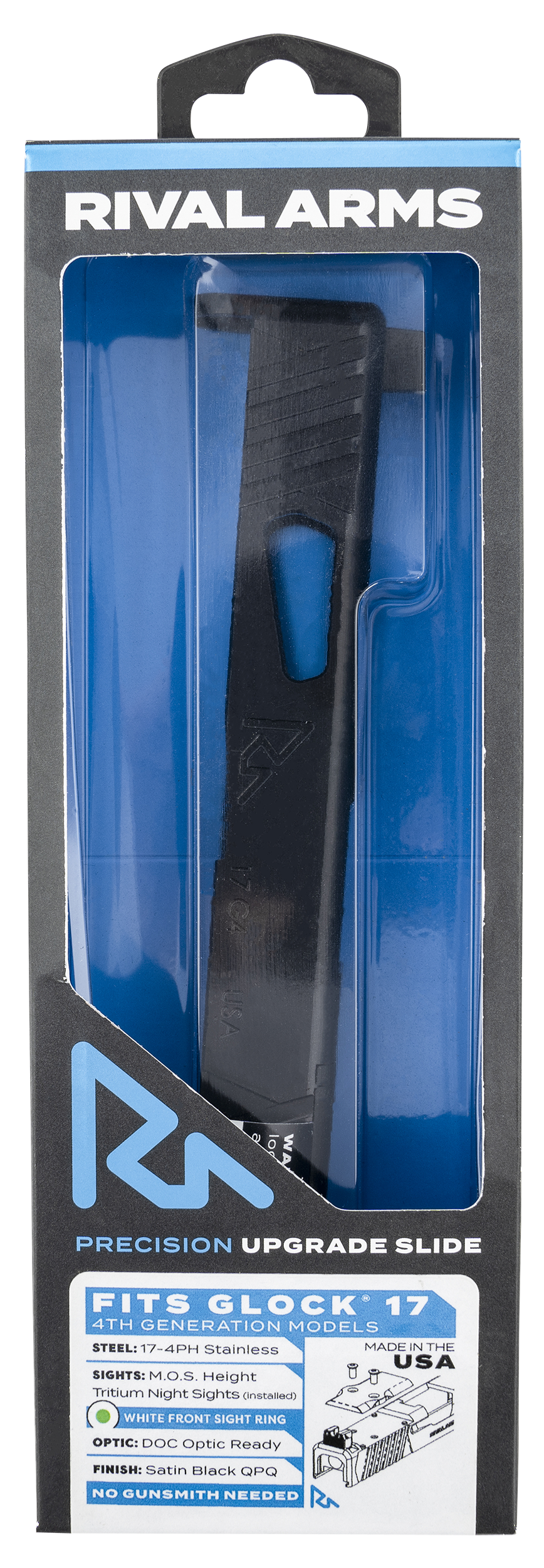 Rival Arms Docter Cut Satin QPQ 17-4 Stainless Mos Glock 17 Gen4 Slide