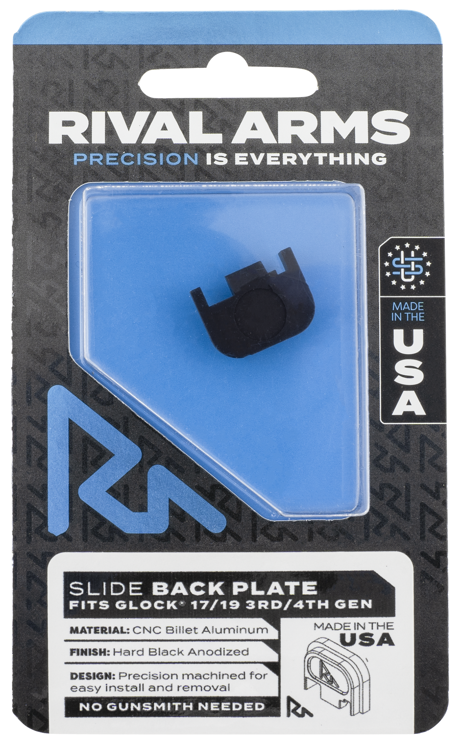 Rival Arms RA43G001A Slide Back Cover Plate Aluminum Anodized Glock 17 19 Gen3-4