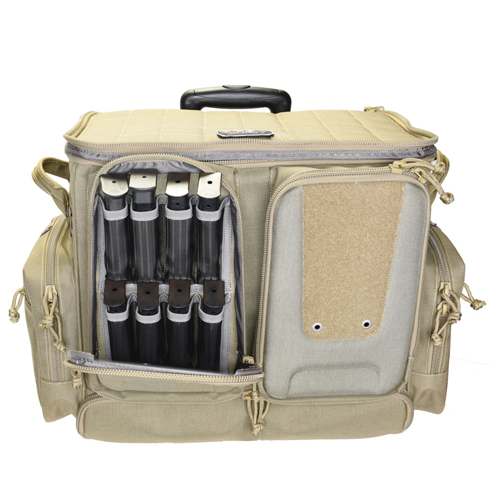 GPS Bags T2112ROBB Tactical Rolling Black 1000D Nylon Teflon Coating with Foam Cradle Holds 6 Handguns, Storage Pockets Holds 4 Additional Guns, Telescoping Handle & ATV Wheels
