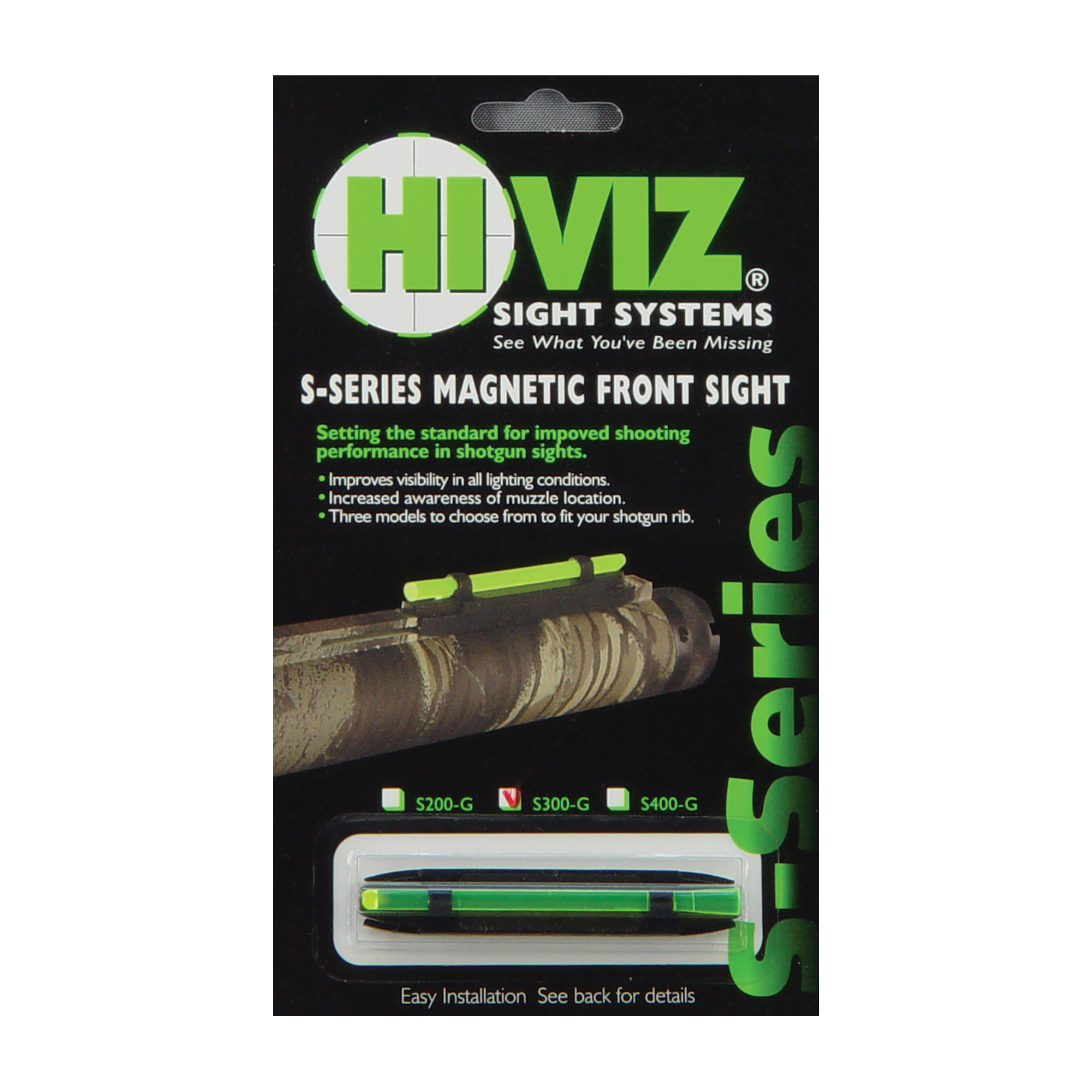 Hiviz Narrow Magnetic Shotgun Sight for Shotgun Rib 7/32 to 5/16 Green S300G