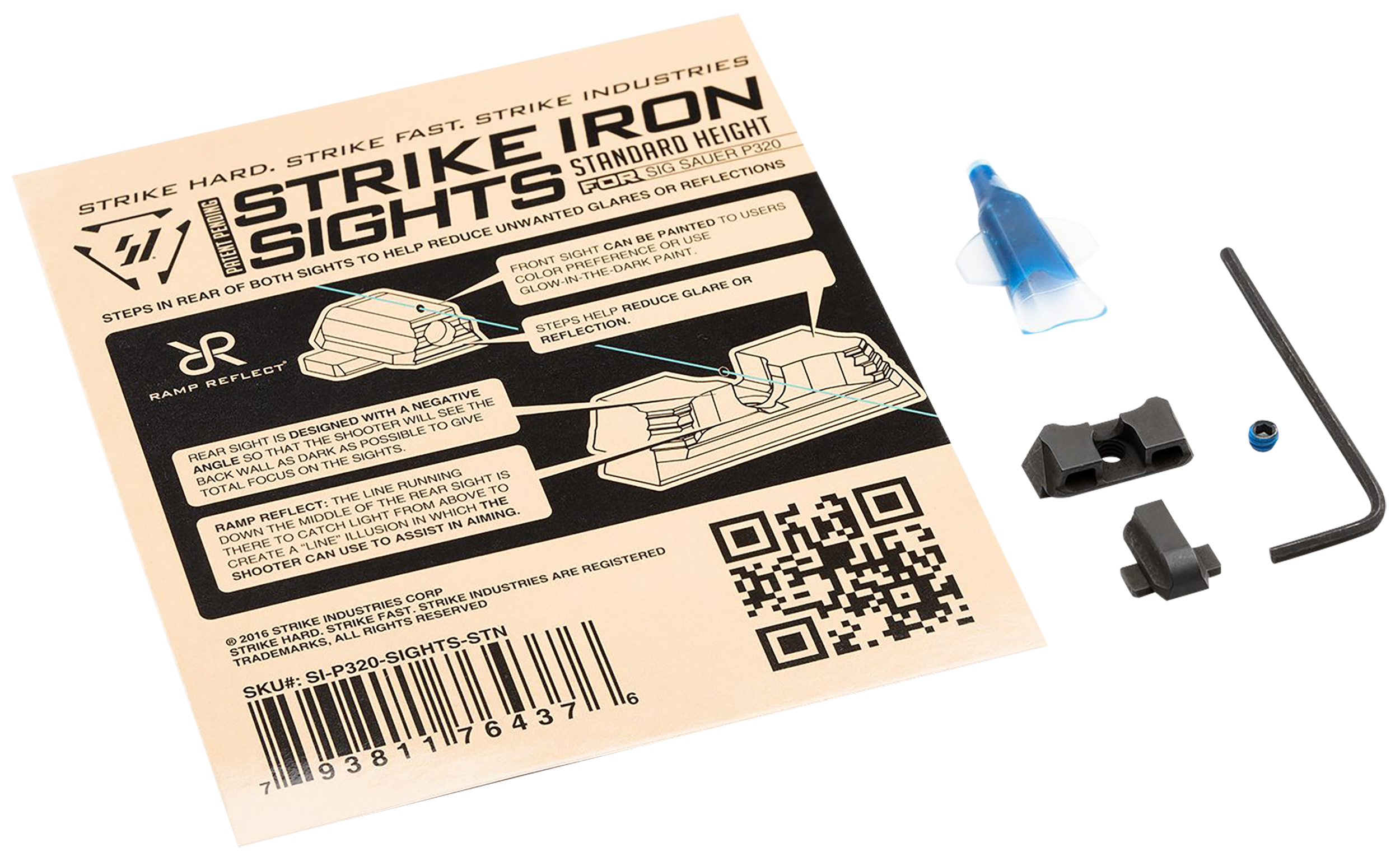 Strike Industries P320 Iron Sights Standard Height Front Rear Sight Sig Sauer P320