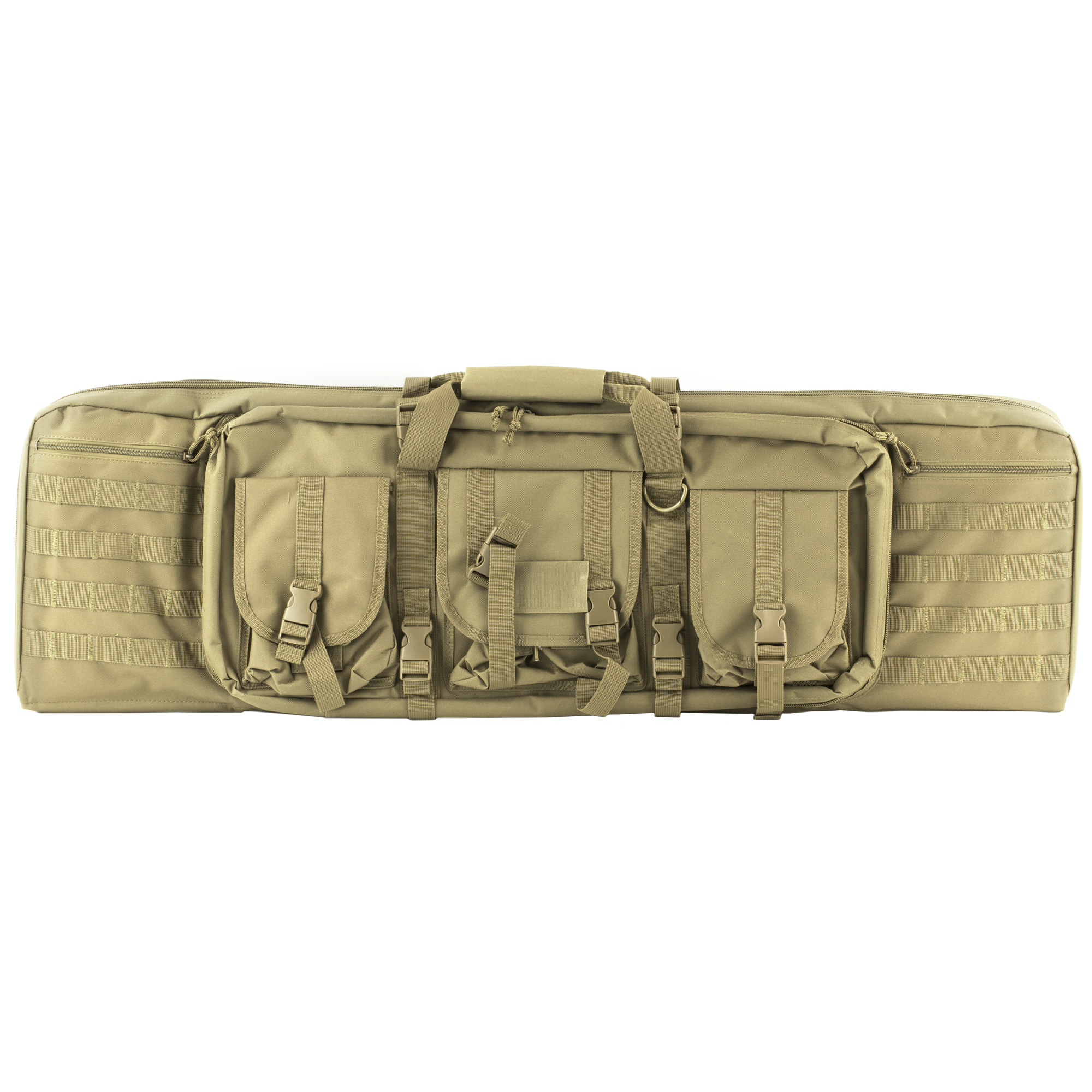 NcStar CVDC2946T42 VISM Double Carbine Case Tan PVC Nylon w/ Foam Padding Lockable Zippers Pockets & MOLLE Webbing