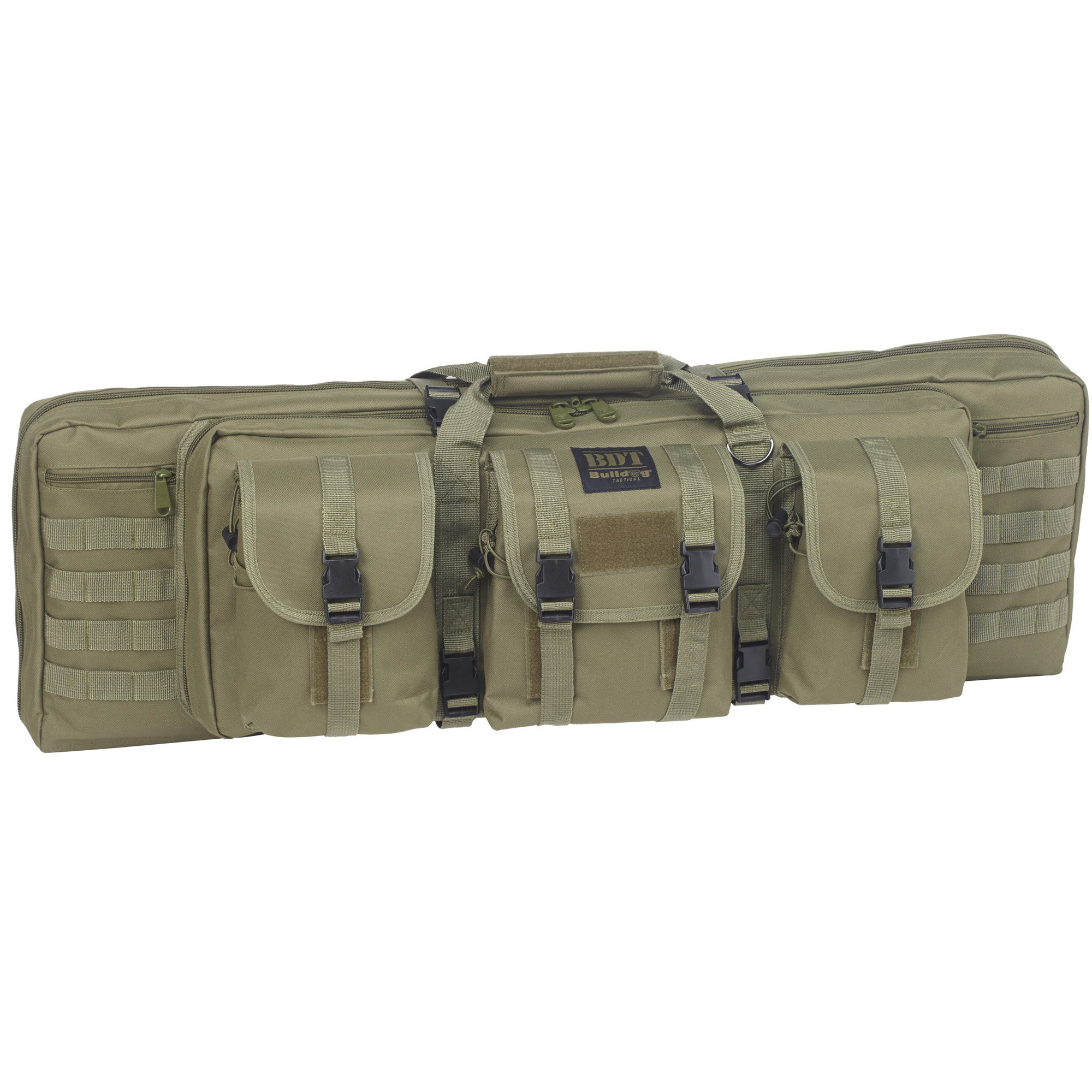 Bulldog BDT6037G BDT Tactical Double 37" Green Nylon, 3 Accessory Pockets, Deluxe Padded Backstraps Lockable Zippers, Padded Internal Divider
