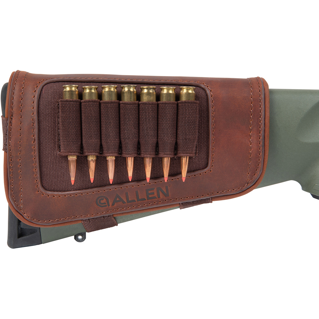 Allen 8517 New Castle Buttstock Cartridge Carrier Brown Leather 7rd Capacity  Rifle Buttstock Mount