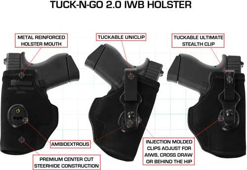 Galco TUC286B Tuck-N-Go 2.0 IWB Black Leather Compatible w/ Glock 26 Gen3-5/27 Gen3-5/Taurus G2C UniClip/Stealth Clip Mount Ambidextrous