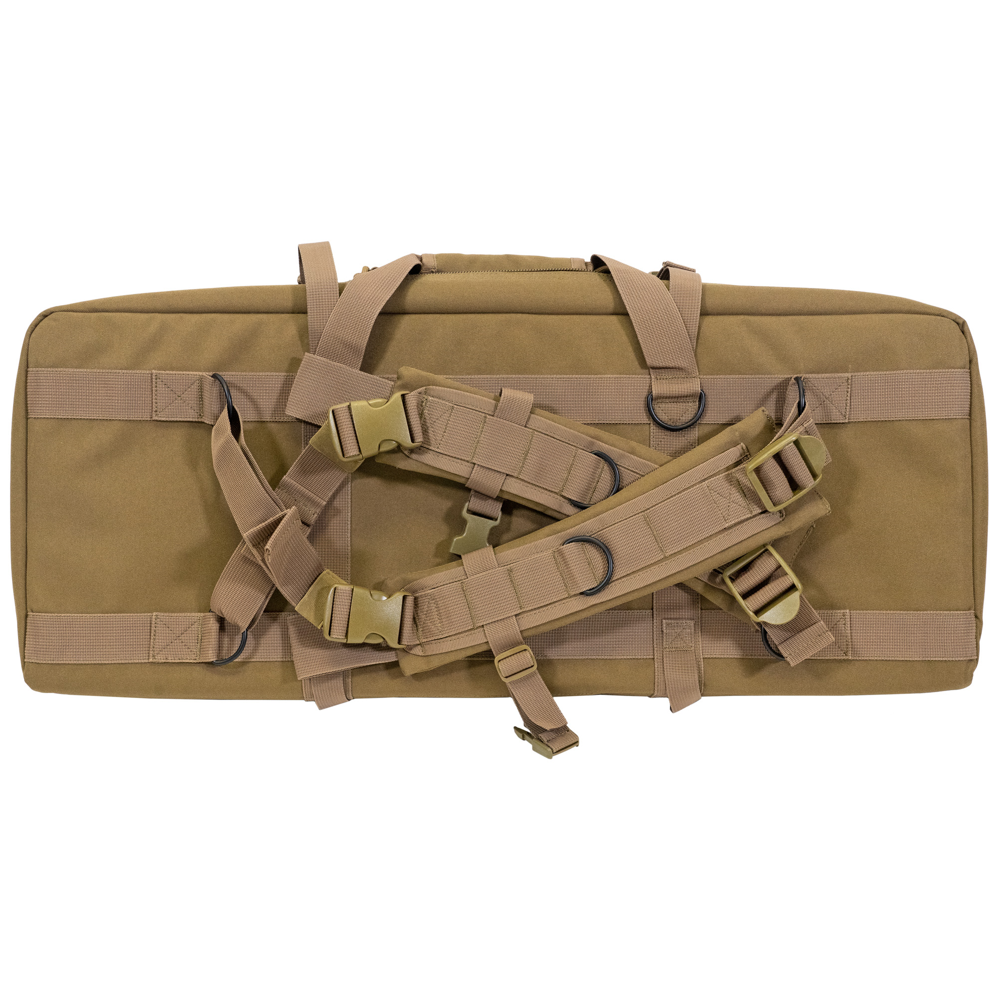 GPS Bags DRC28FDE Double Rifle Case Flat Dark Earth 600D Polyester w/ 2 Padded Pistol Sleeves MOLLE Webbing & Lockable Zippers