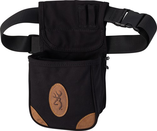 Browning 121388992 Lona Shell Pouch Black/Brown Canvas/Leather Belt Mount Adjustable Belt