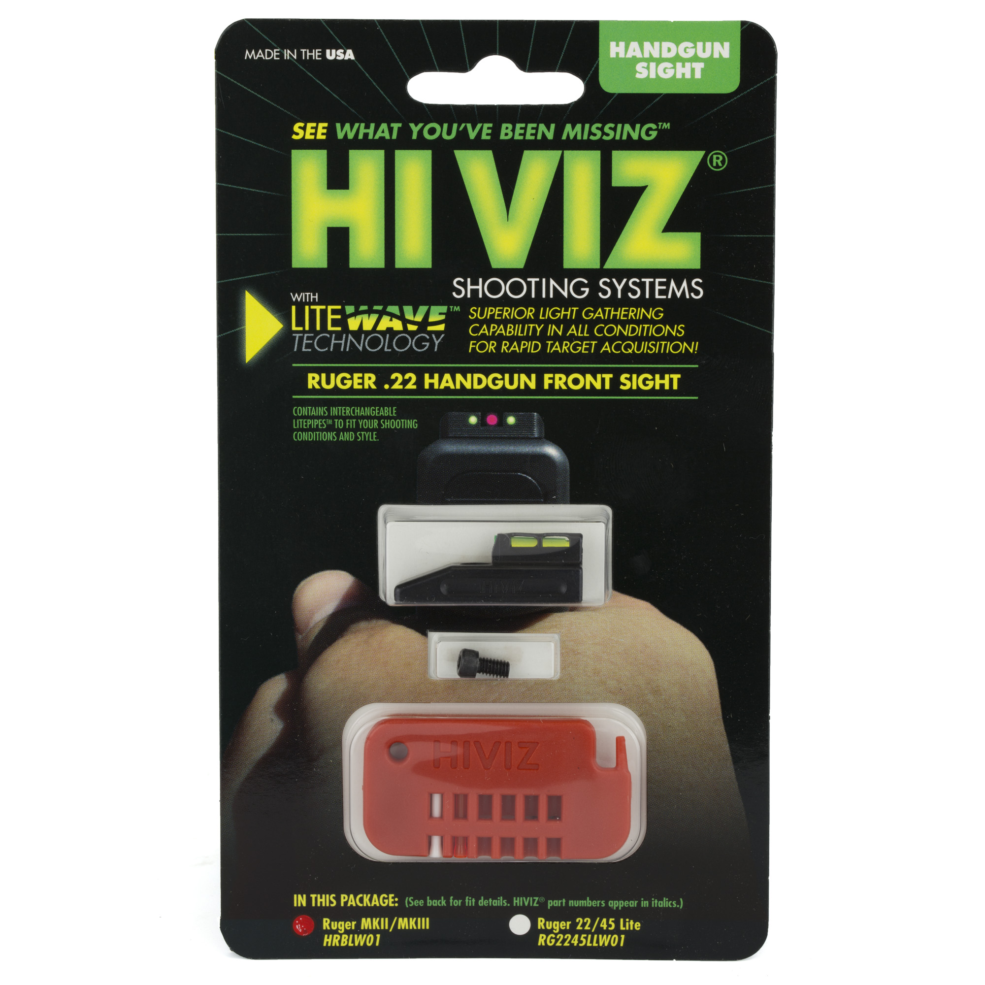 Hiviz LiteWave Front Sight Ruger MK I II III IV Buck Mark Green Fiber Optic