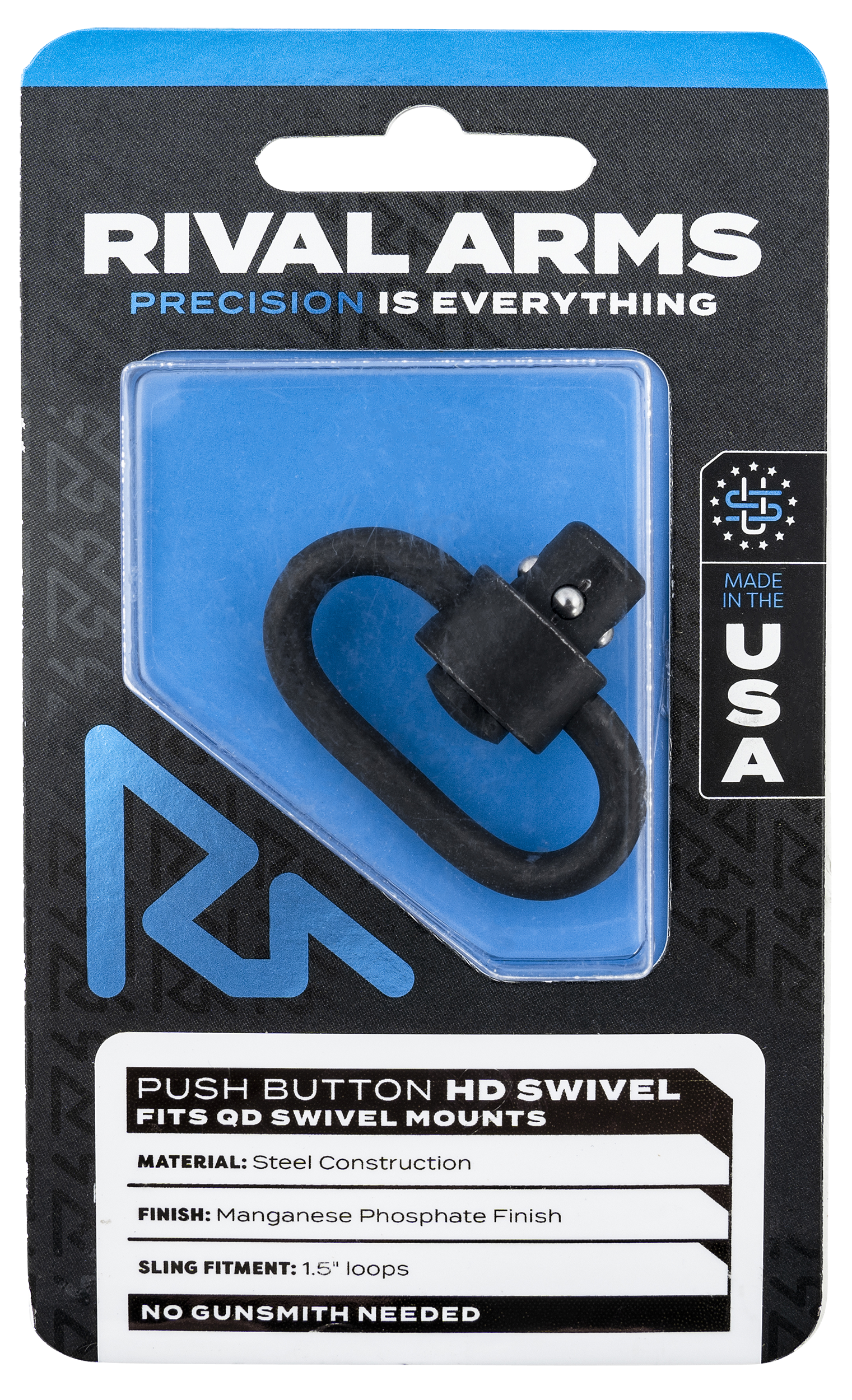 Rival Arms RA-RA92S1B HD Swivel  Black Manganese Phosphate Steel with 1.25" Loop & Push Button