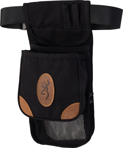 Browning 121388993 Lona Deluxe Shell Pouch Black/Brown Canvas/Leather Belt Mount Adjustable Belt