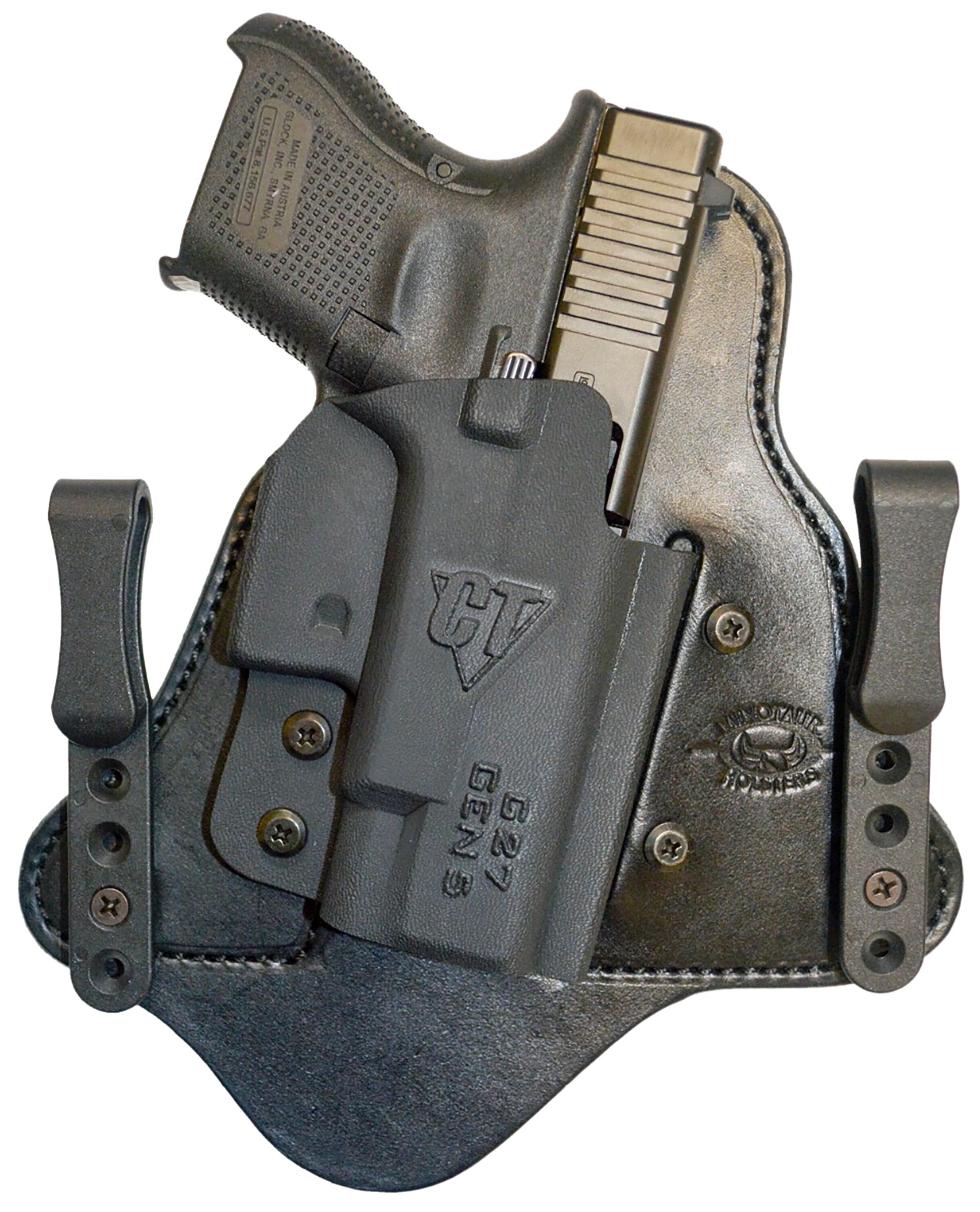 Comp-Tac C225GL234RBSN MTAC  IWB Black Kydex/Leather Belt Clip Fits Glock 48 Right Hand                                                                                                                 