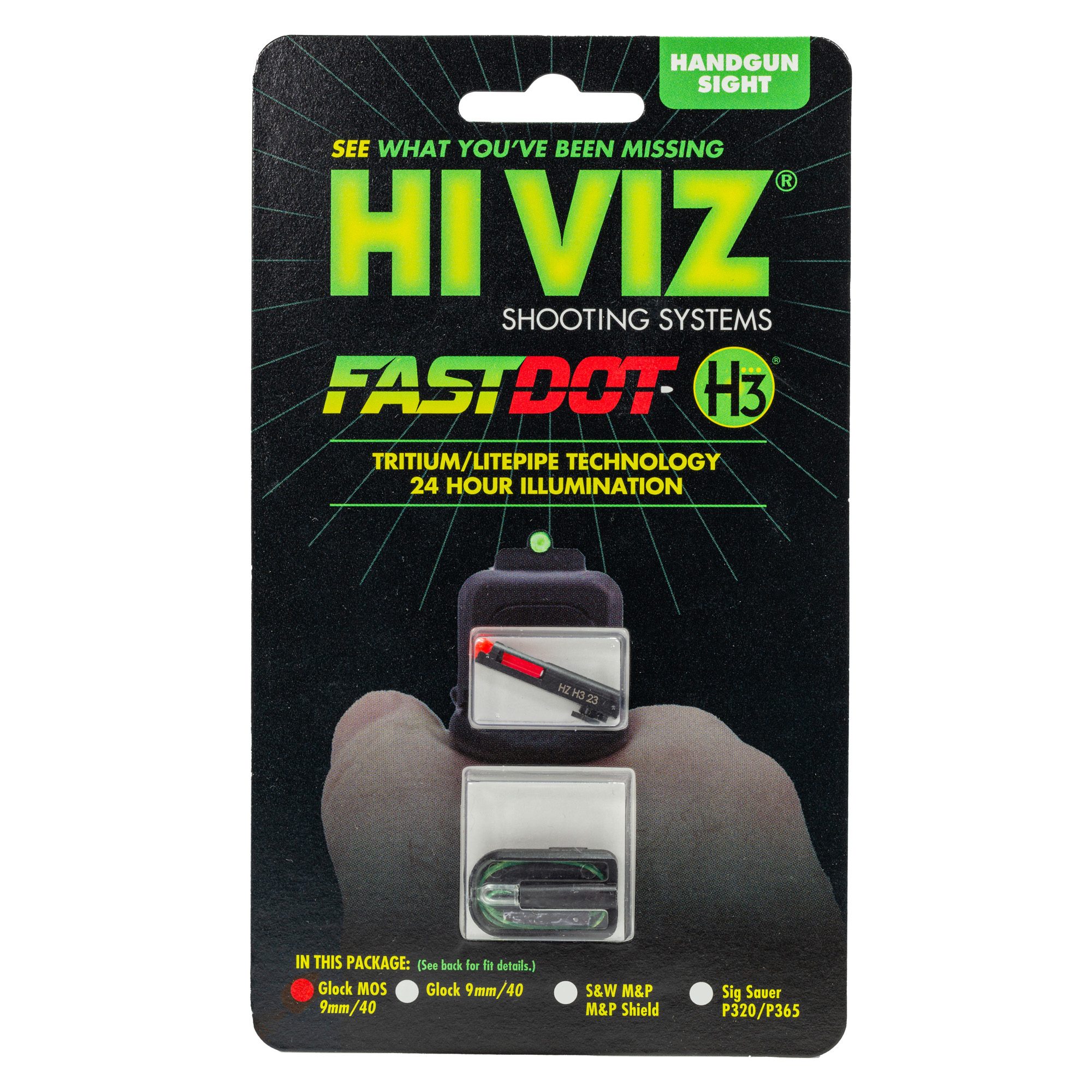 HIVIZ FastDot H3 Glock Sight Set Red Front Green Rear for 9mm 40S W 357 SIG