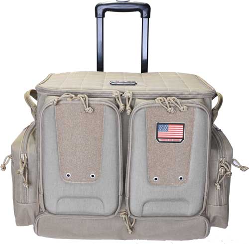 GPS Bags GPST2112ROB Tactical Rolling Tan 1000D Nylon Teflon Coating with Foam Cradle Holds 6 Handguns, Storage Pockets Holds 4 Additional Guns, Telescoping Handle & ATV Wheels