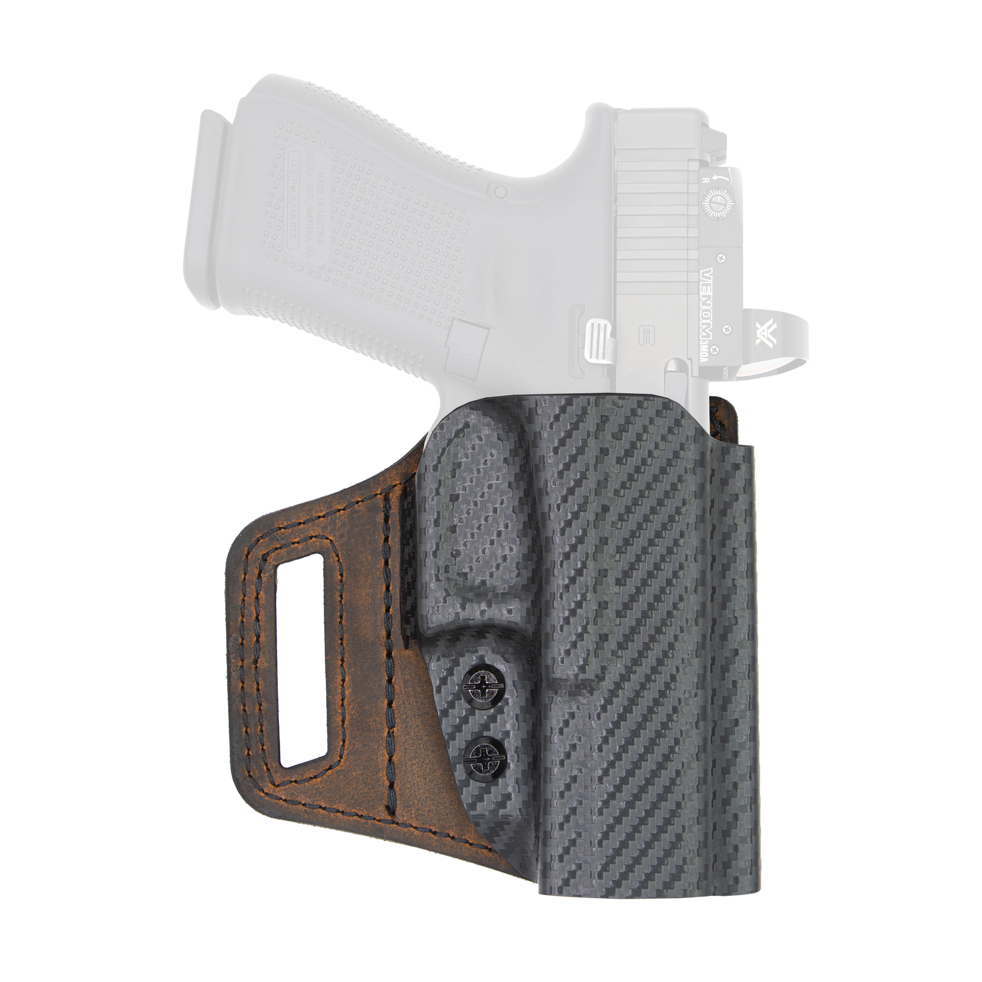 Versacarry VSL211G19 V-Slide  OWB Brown Leather/Polymer Belt Slide Fits Glock 19 Right Hand