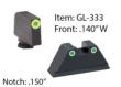 AmeriGlo Gl333 Optic Compatible Sight Set Glock XL Tall Green LumiGreen Front Green Tritium White Outline Rear
