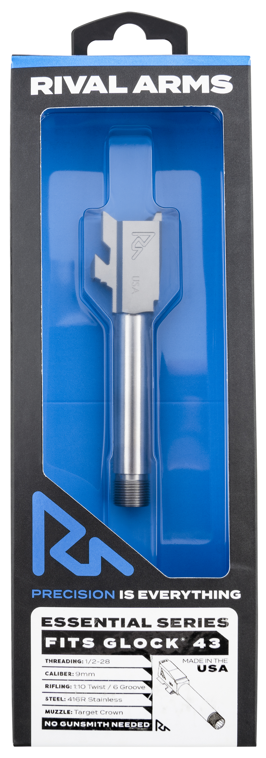 Rival Arms Essential V2 Dropin Barrel 9mm for Glock 43 3.41in Stainless