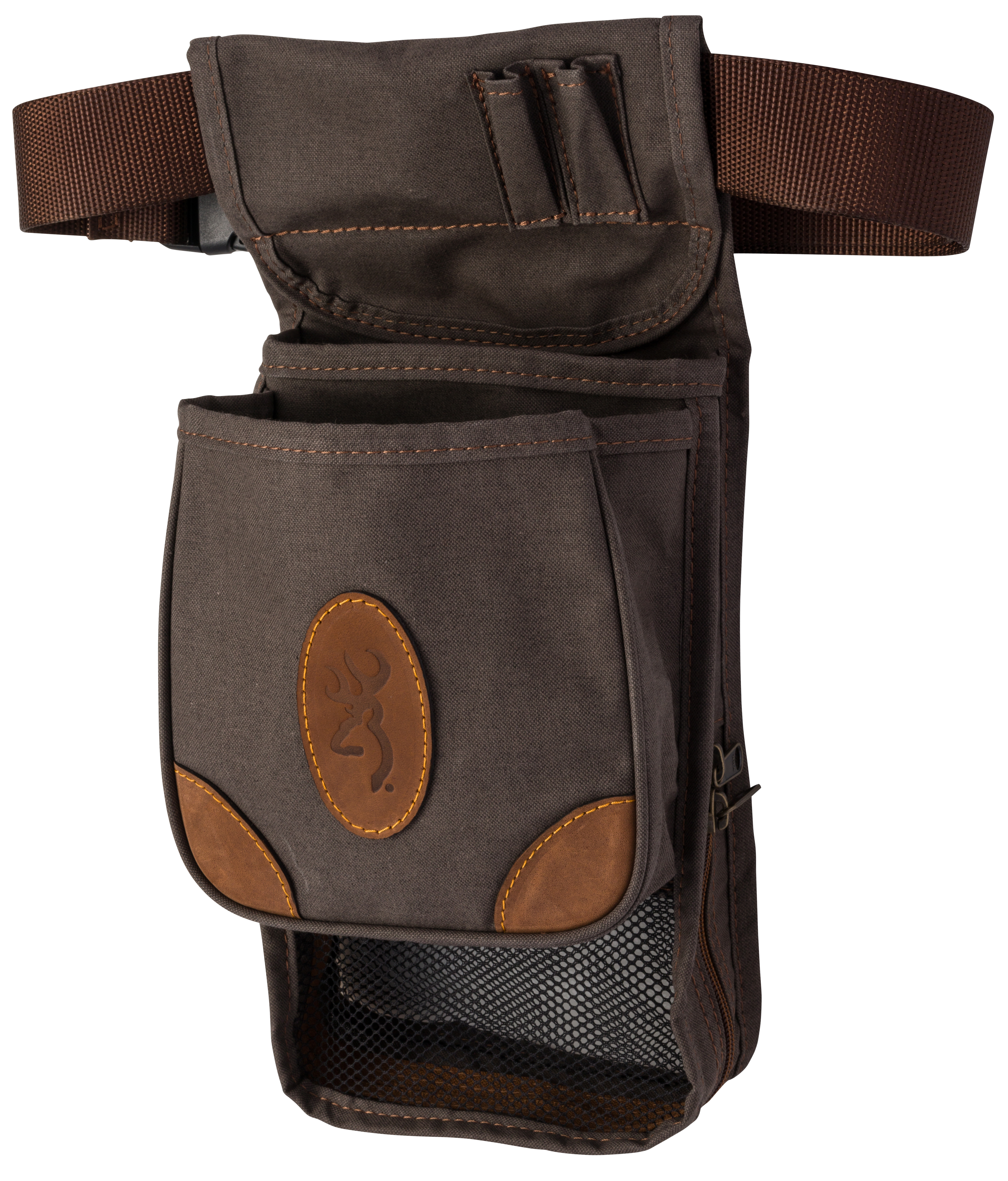 Browning 121388693 Lona Deluxe Shell Pouch Flint Canvas/Leather Belt Mount Adjustable