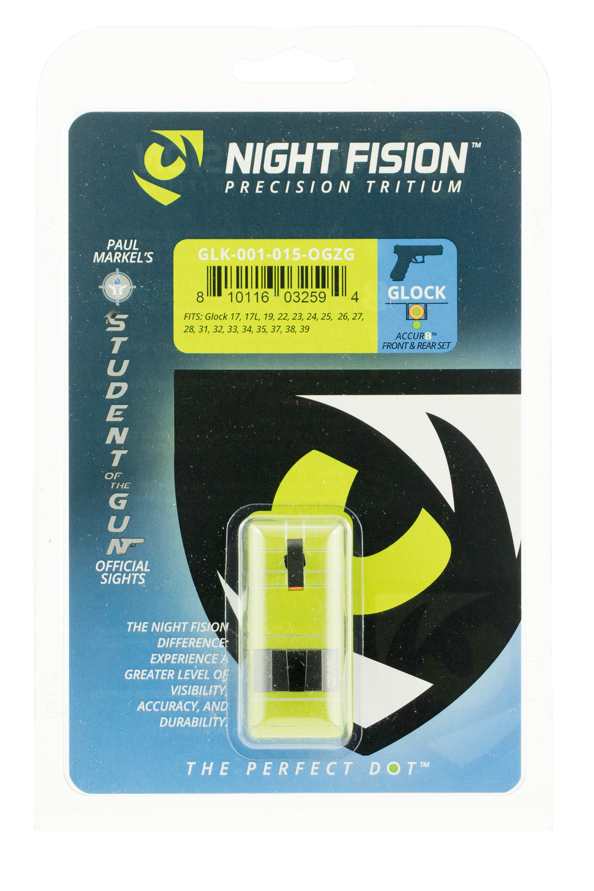 Night Fision GLK001015OGZ Glock 17/17L/19 Accur8 Front Green Tritium Orange
