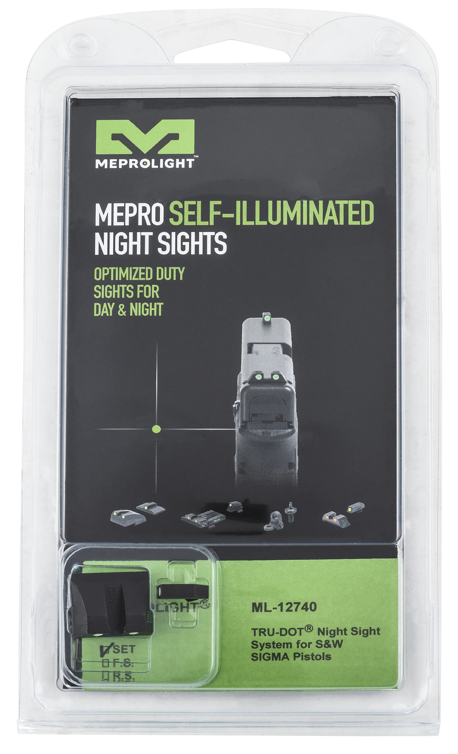 Meprolight Tru-Dot Green Tritium Front Rear Sights for Smith and Wesson Sigma SDVE
