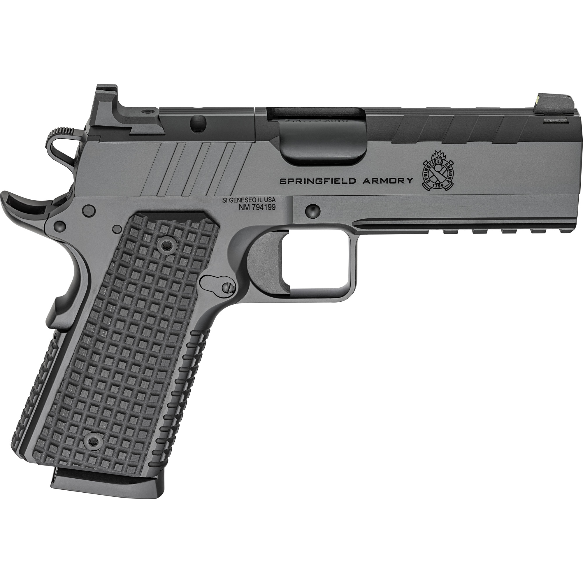 Springfield Armory PX9228LAOS 1911 Emissary 45 ACP 8+1 4.25" Stainless Steel Barrel Optic Ready Black Carbon Steel Slide VZ Grips Thin-Line G10 Grip