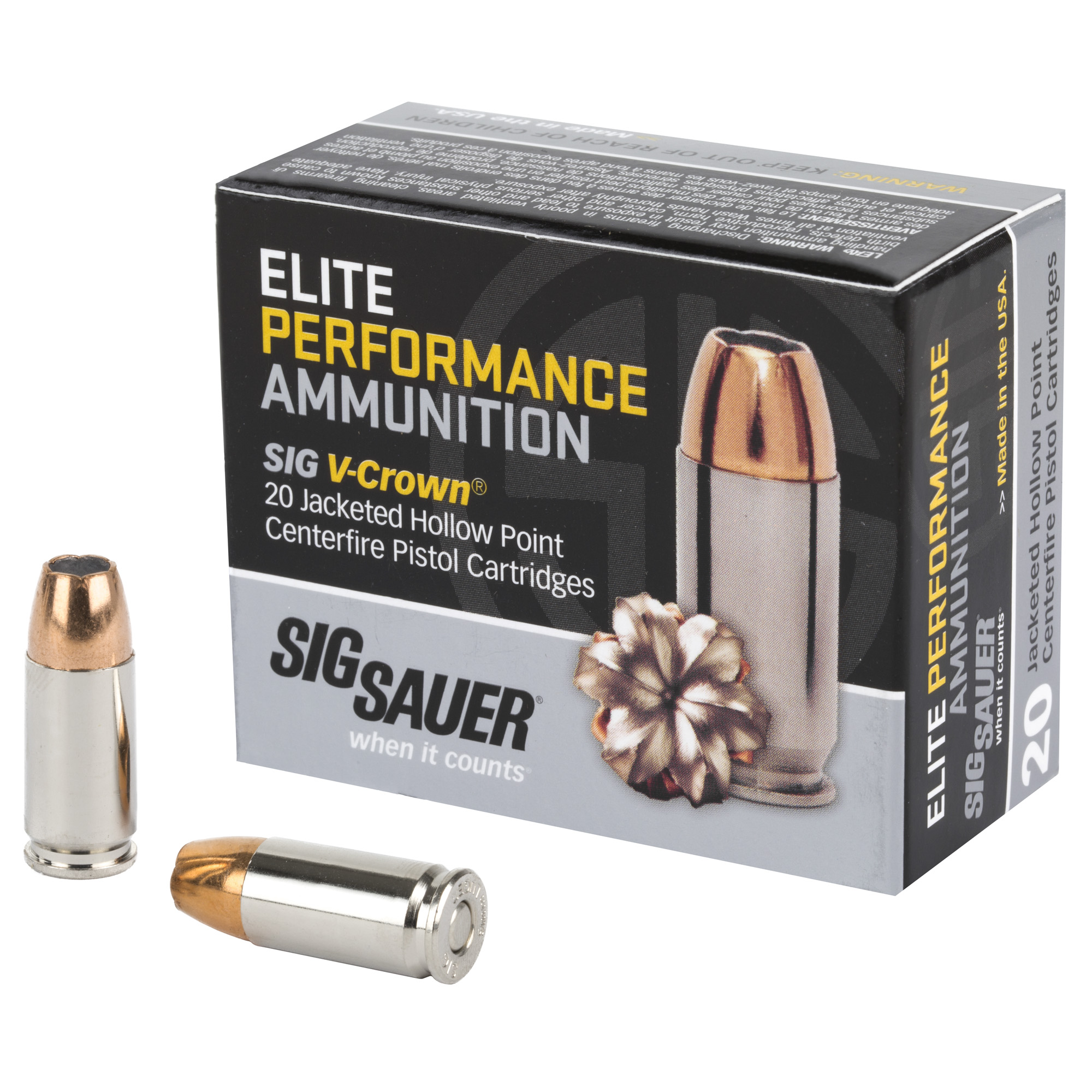 Sig Sauer Elite 9mm Luger V Crown Jacketed Hollow Point 147 Grain 20 Rounds