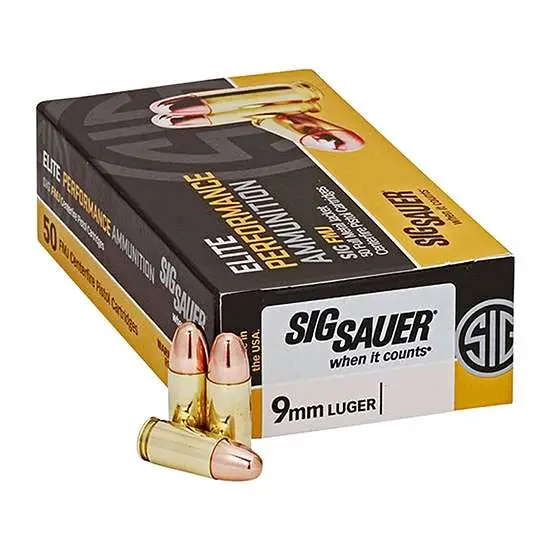 Sig Sauer Elite Ball 9mm Luger Full Metal Jacket 147 Grain and 50 Rounds