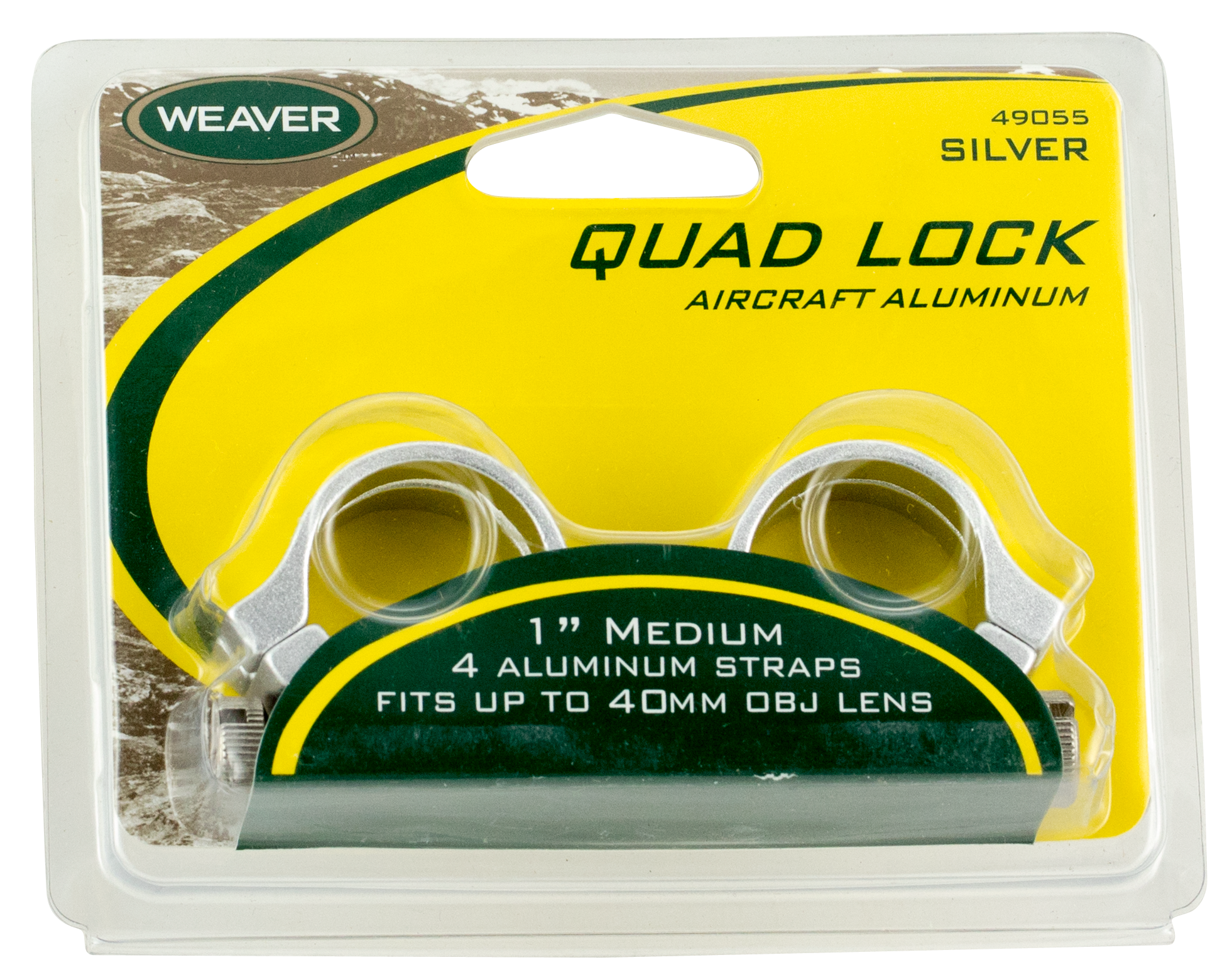 Weaver Quad Lock Detachable Rings Silver 1 Inch Medium Scope Mounting