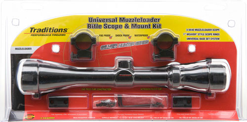 Traditions Muzzleloader Scope Kit 3 9x40 Matte with Medium Rings Two Piece Base 1 Inch Mount