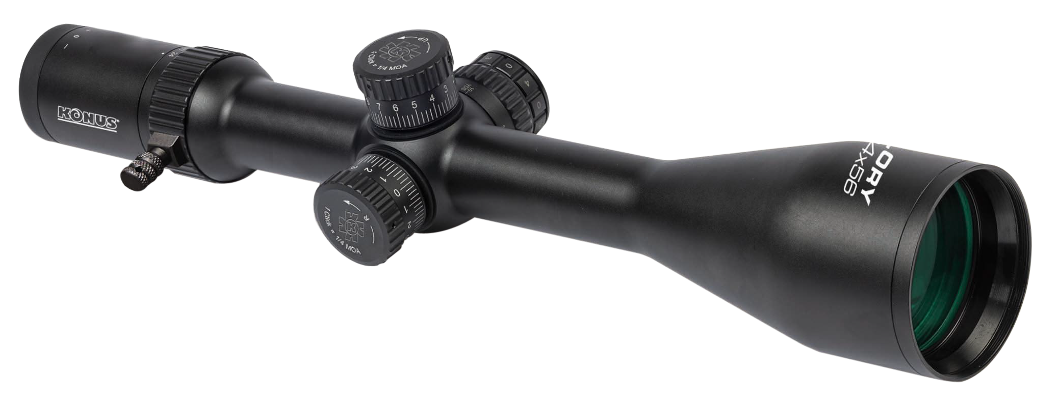 Konus Optics Glory 3-24x56mm 30mm Tube Illuminated Fine Crosshair Red Dot Ffp Turrets 70 Moa Sunshade