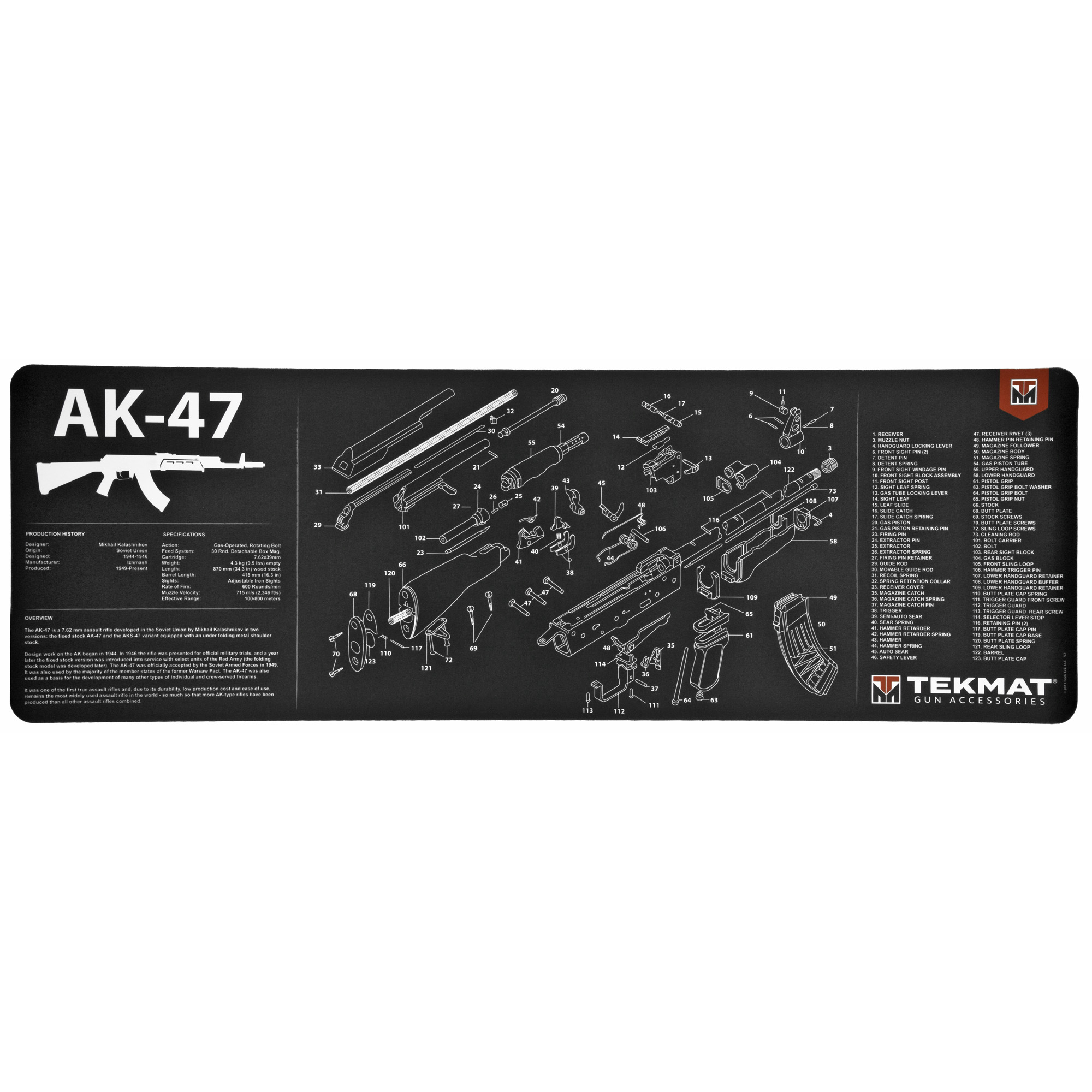 TekMat AK-47 Cleaning Mat 12"x36" Rubber Parts Diagram