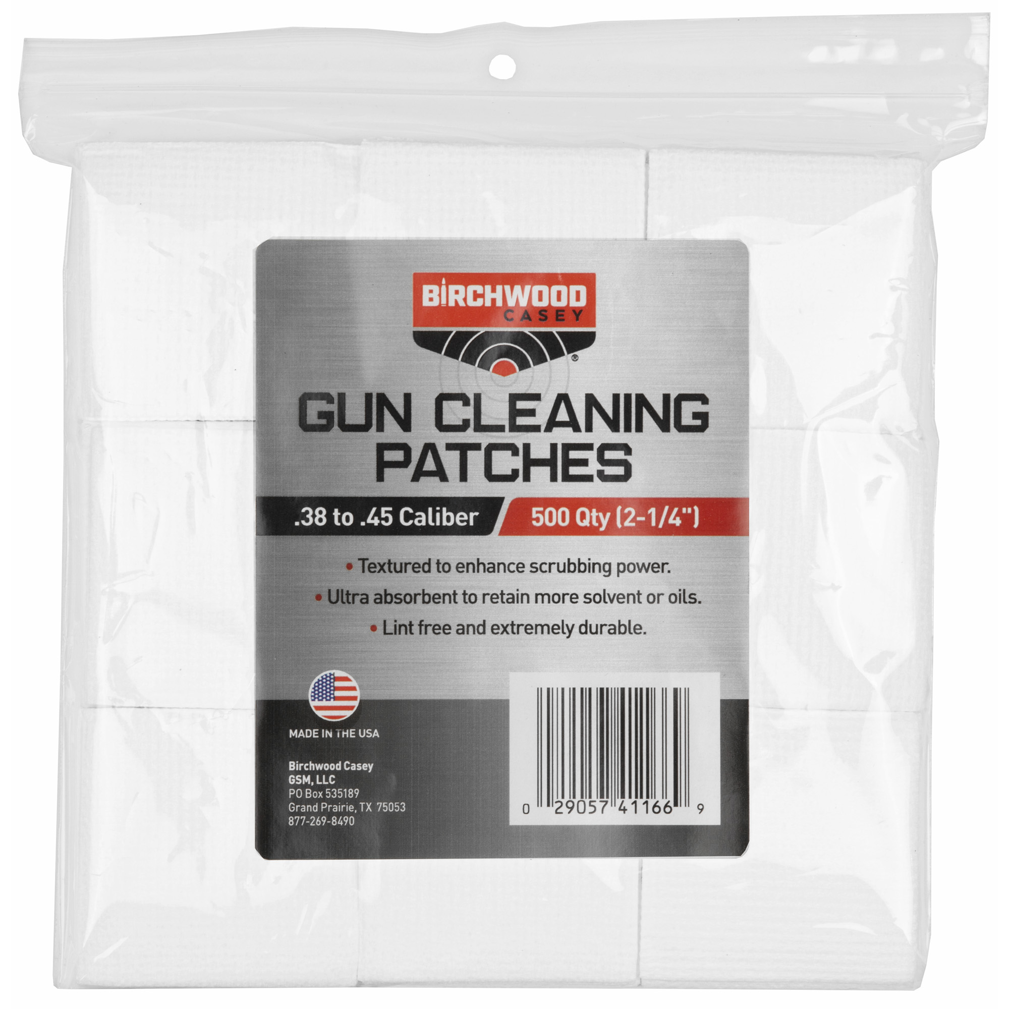 Birchwood Casey 41166 Gun Cleaning Patches .38-.45 Cal Cotton 2.25" 500 Per Pkg